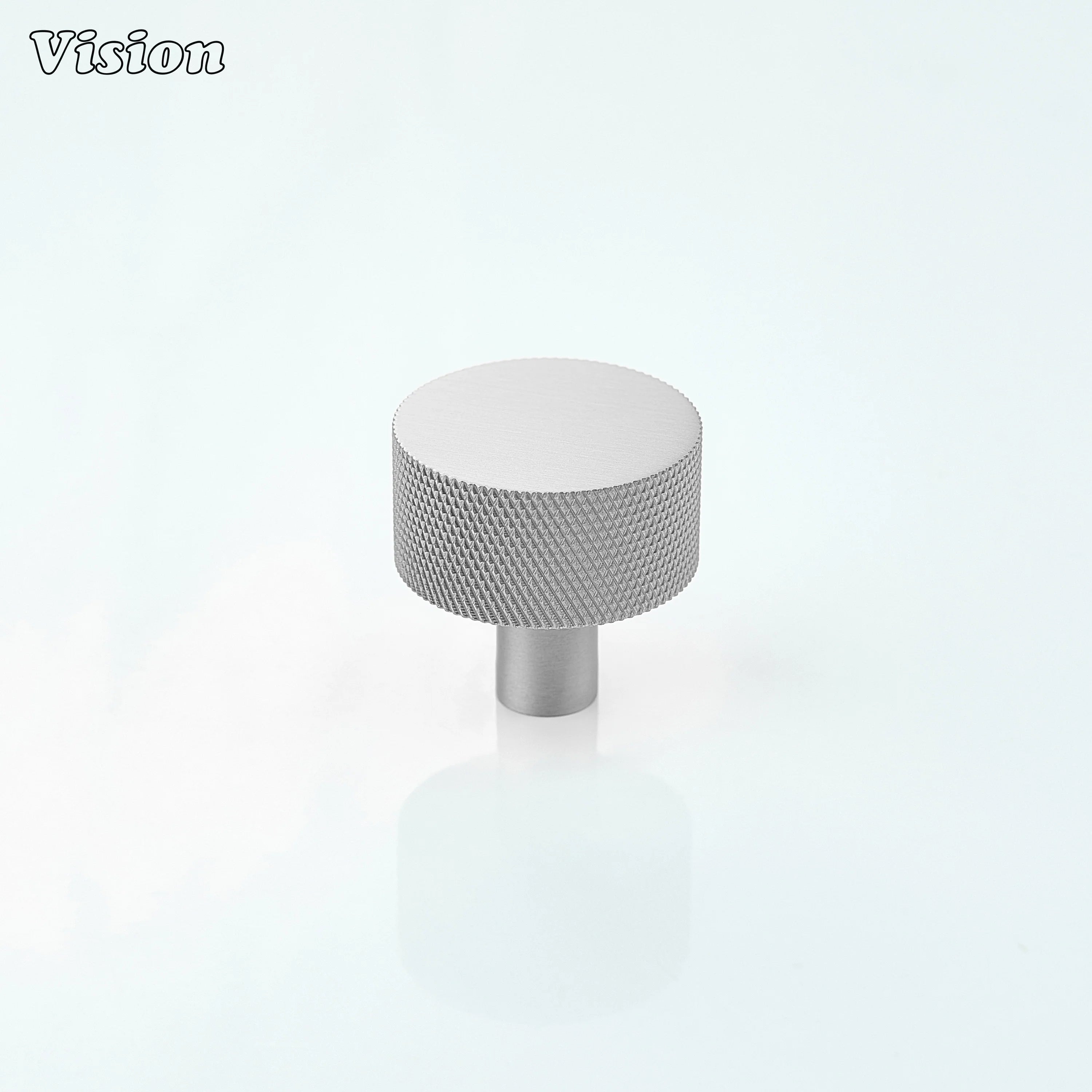 Round Silver cabinet knob with grip surface for wardrobe drawers