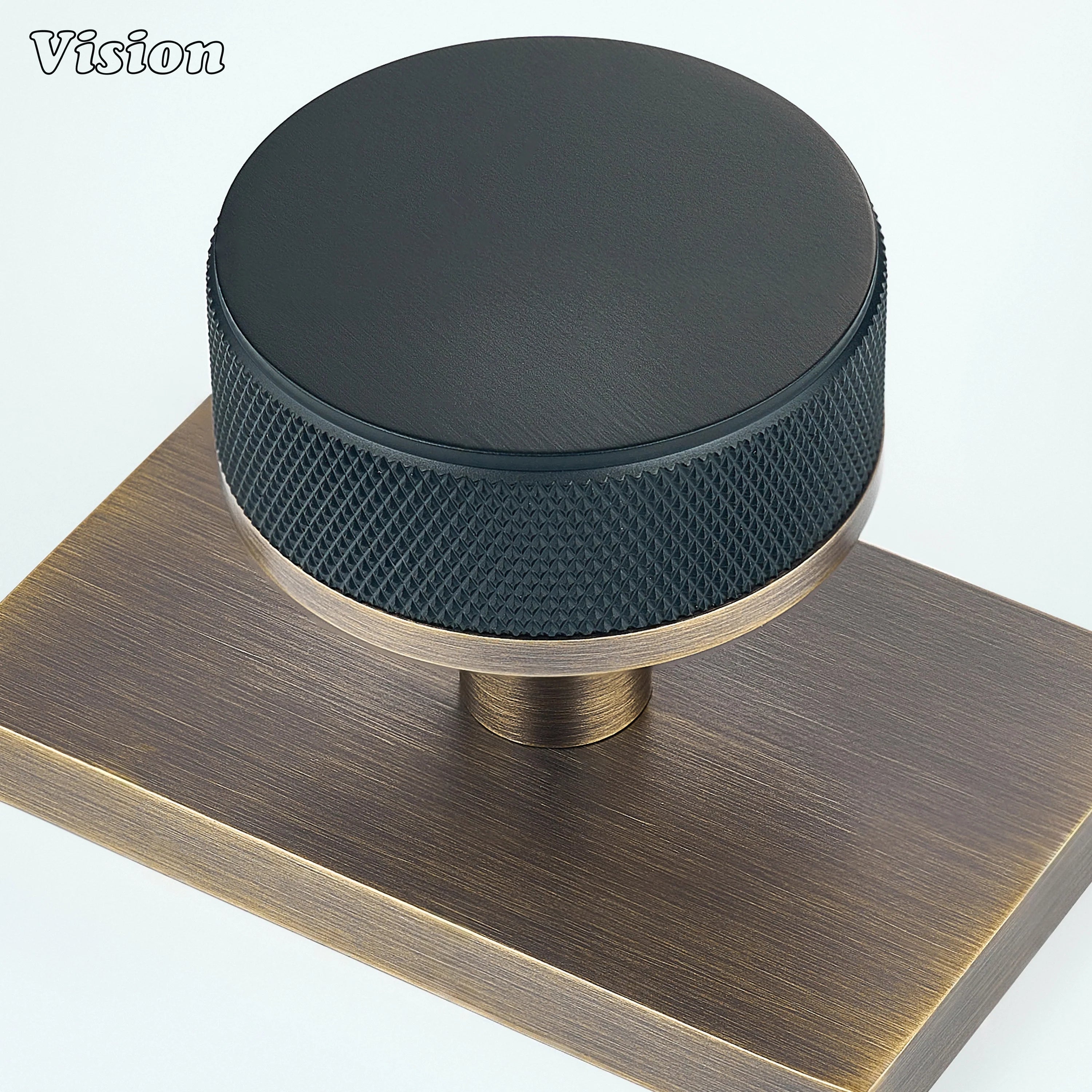 Black and Antique Bronze solid brass door knob with rectangular backplate