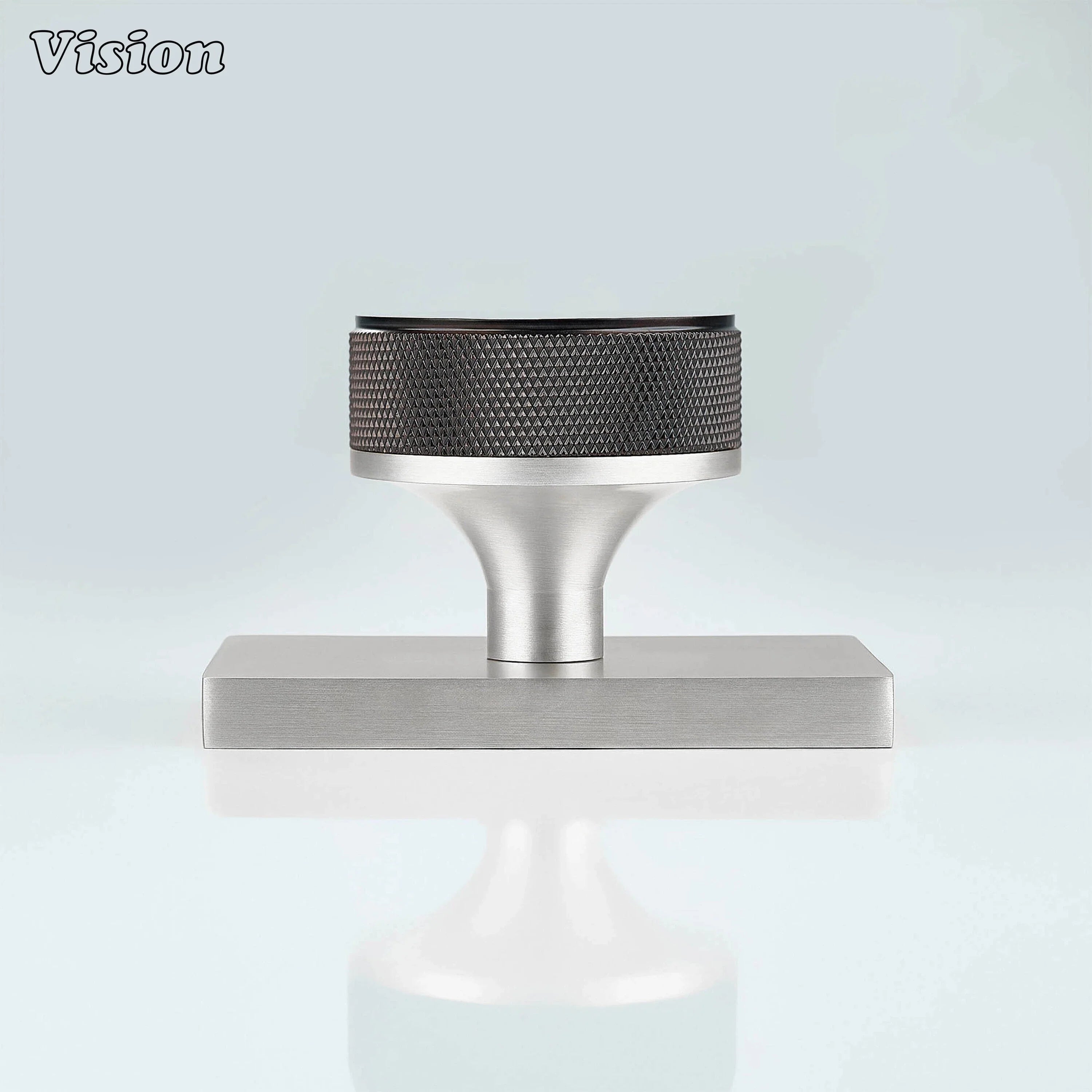 Oil Rubbed Bronze and Silver knurled round door knob for industrial spaces
