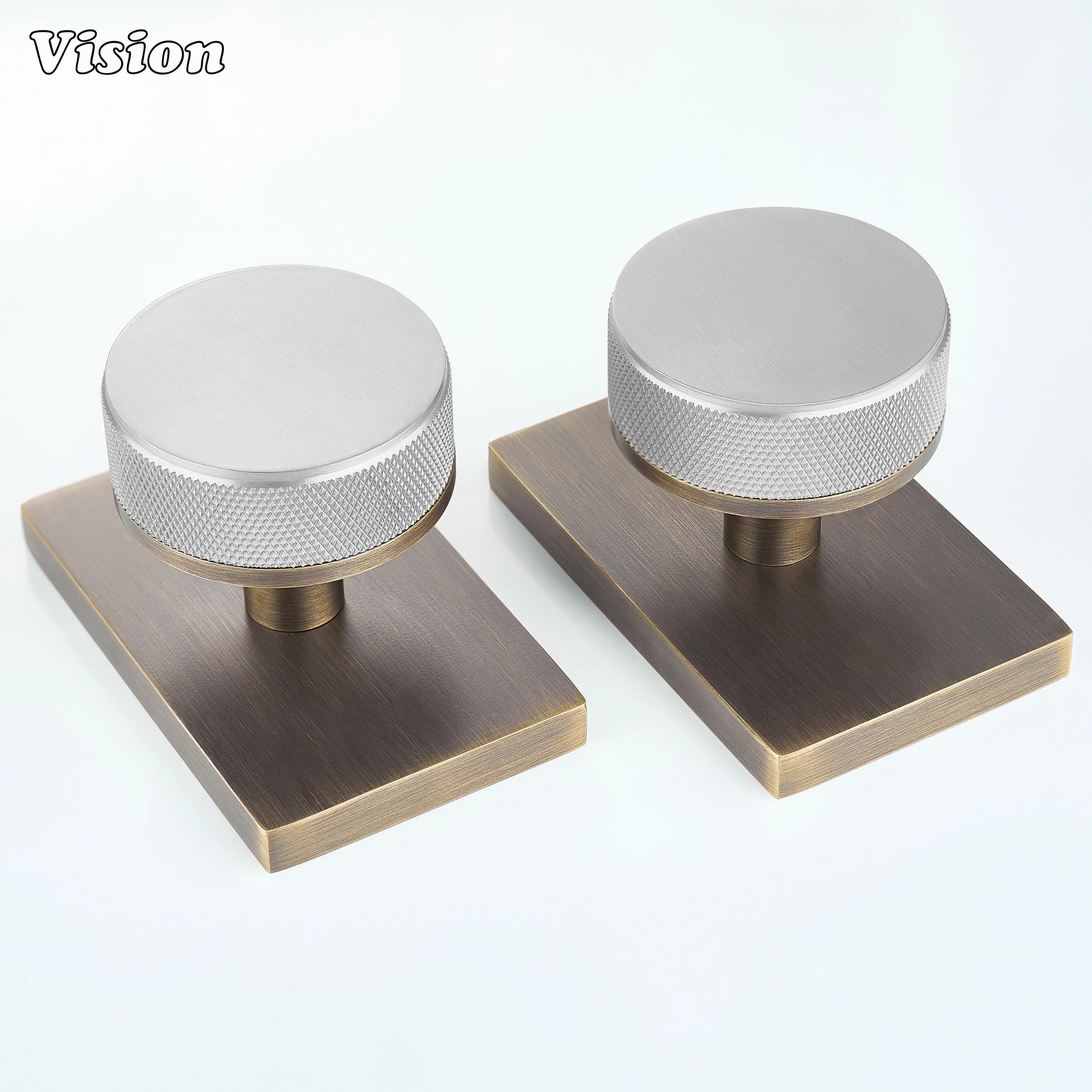 Silver and Antique Bronze round knurled door knob for modern interior doors