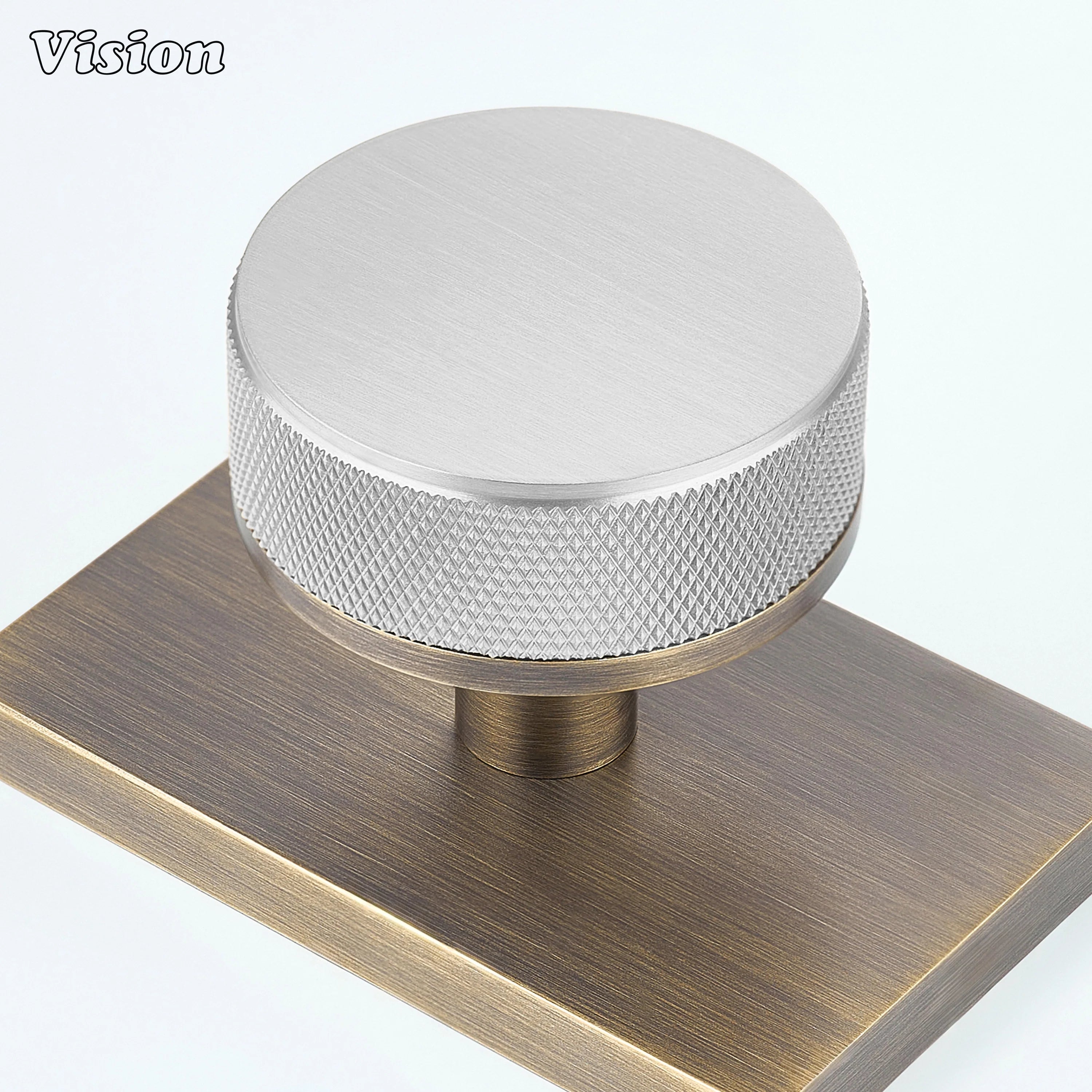 Silver and Antique Bronze solid brass door knob with rectangular backplate