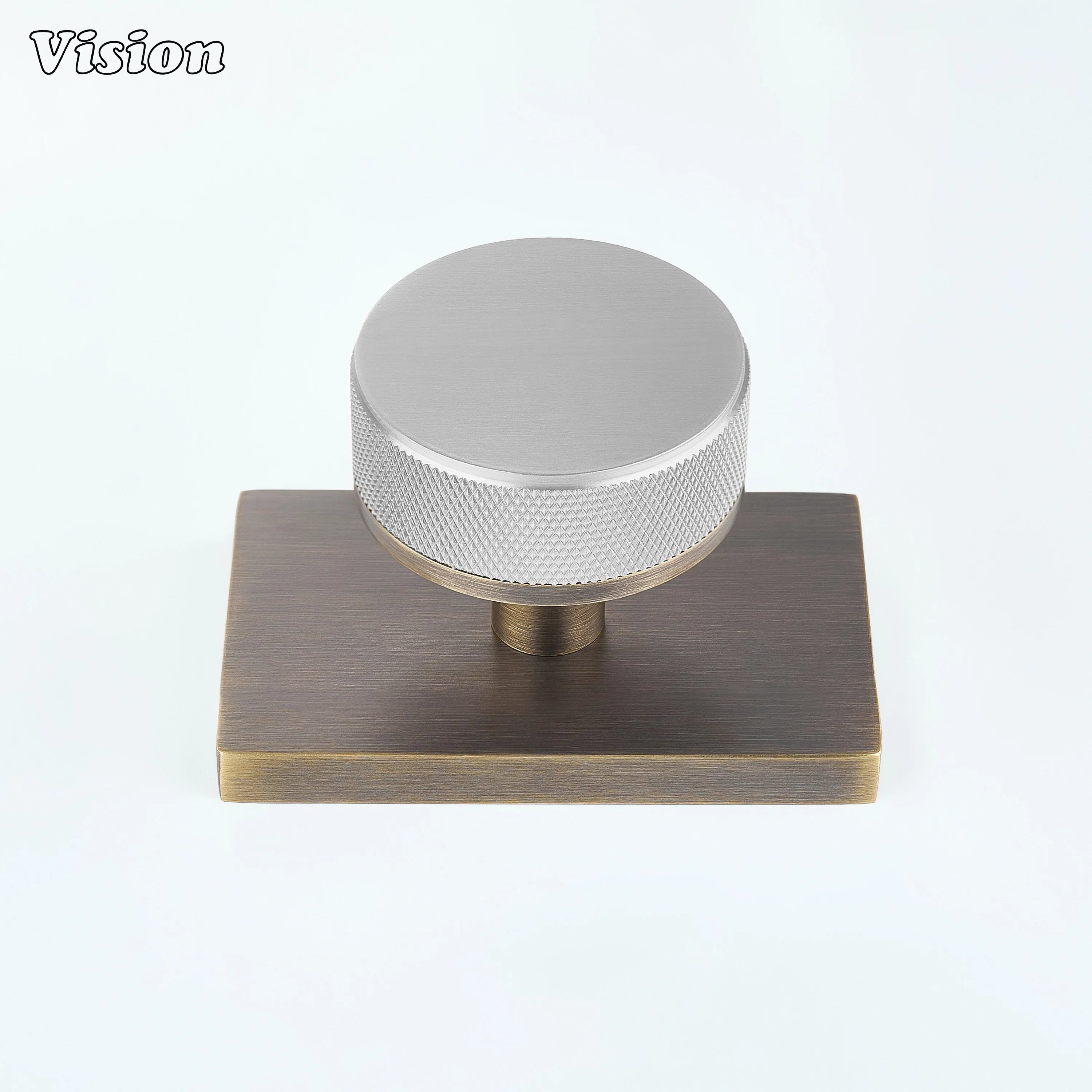 Silver and Antique Bronze knurled door knob designed for industrial interiors