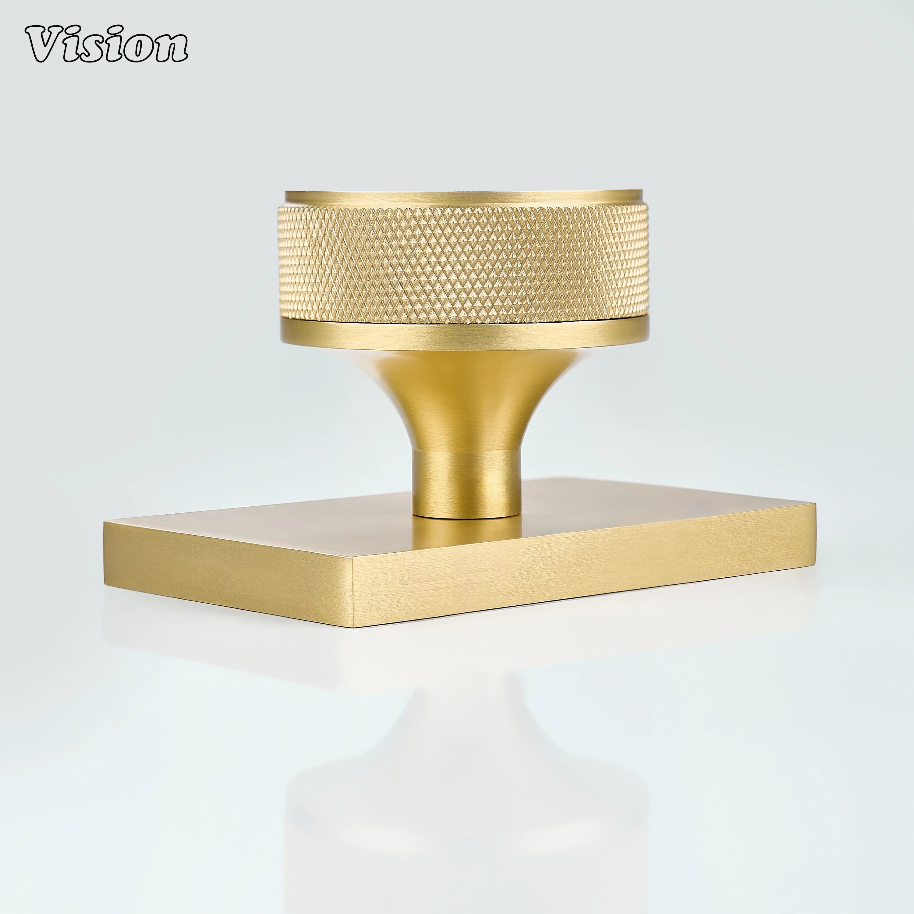 Gold round knurled brass door knob designed for residential interior doors