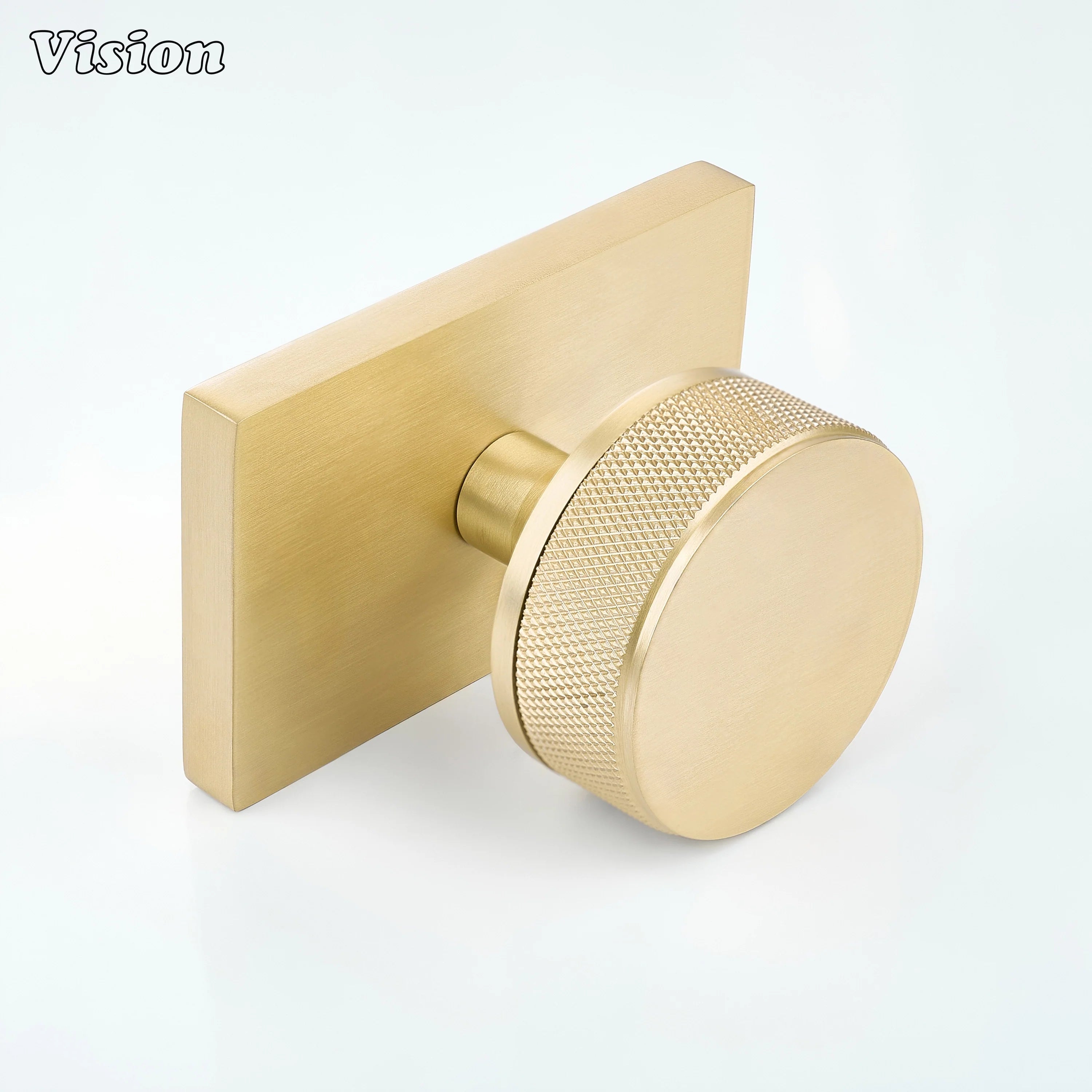 Gold brass round door knob with knurled texture for industrial interior spaces