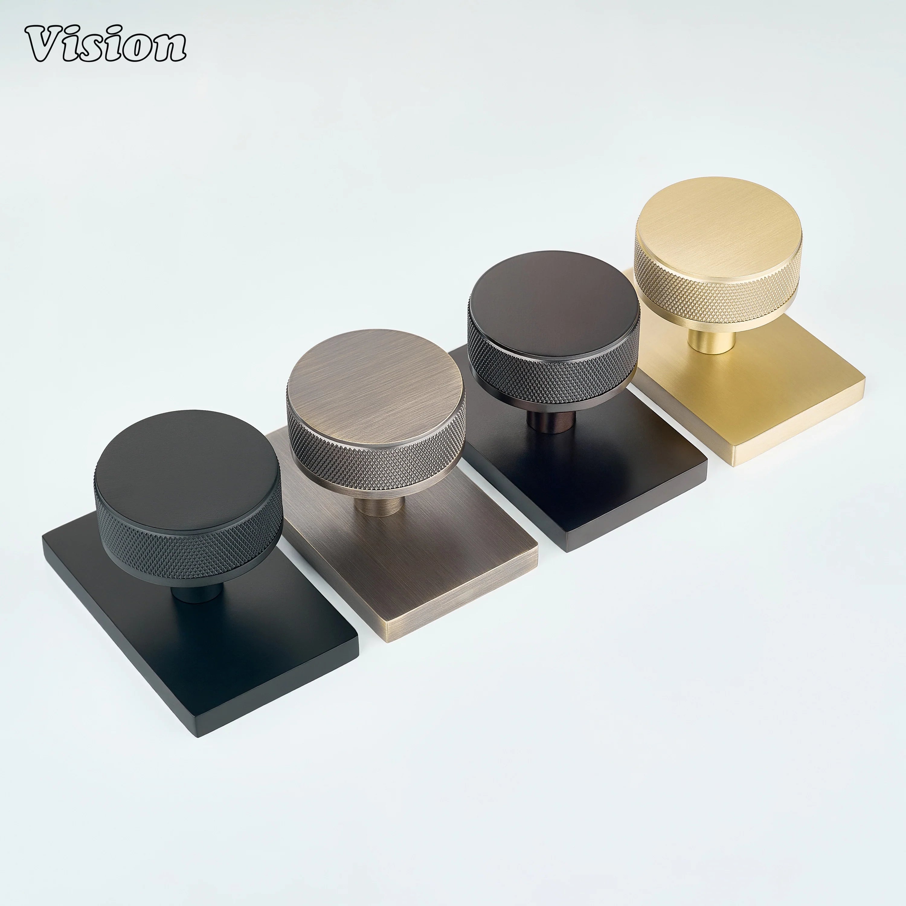 Gold and Antique Bronze brass door knob featuring knurled gold round knob on antique bronze plate