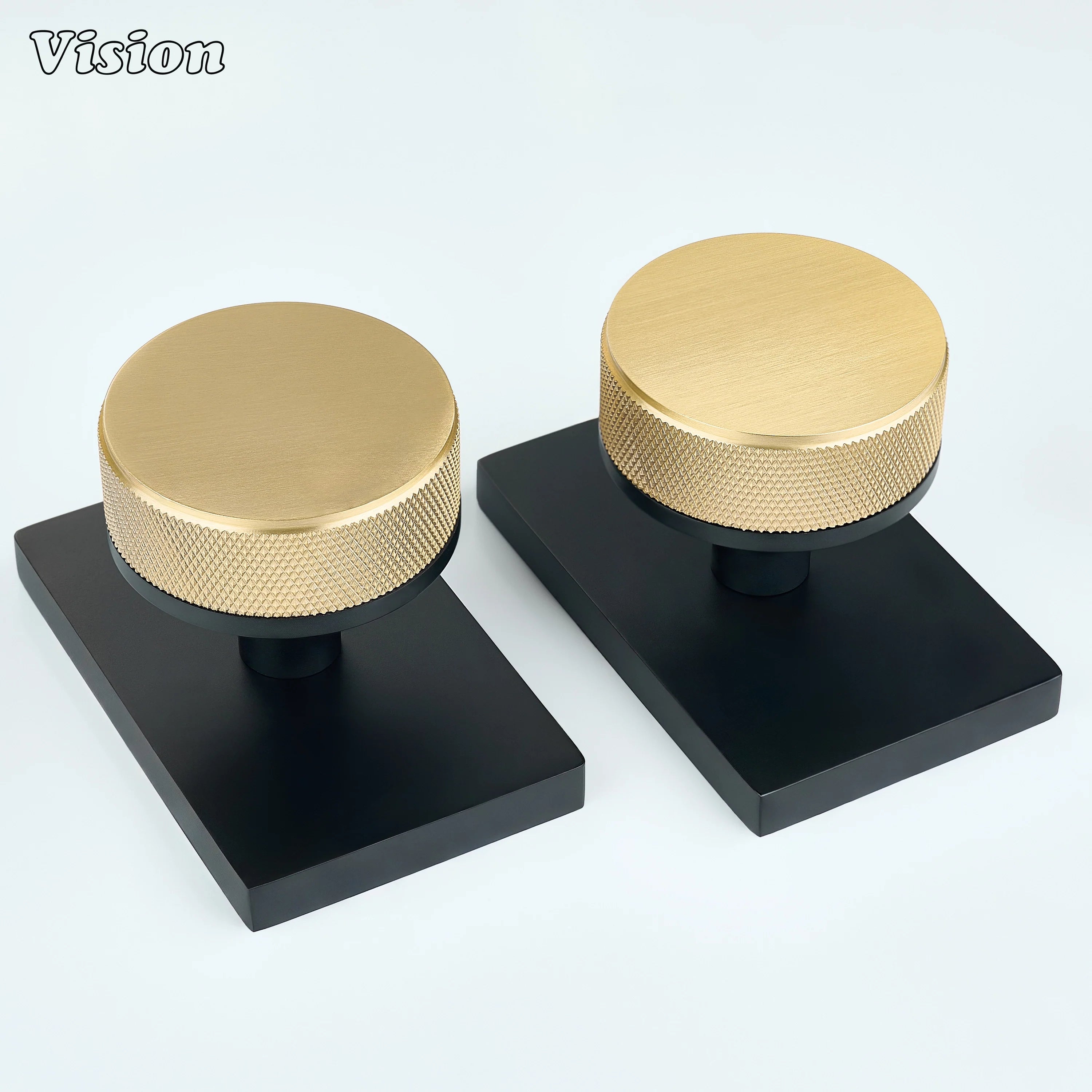 Gold and Black round knurled door knob designed for modern interior doors