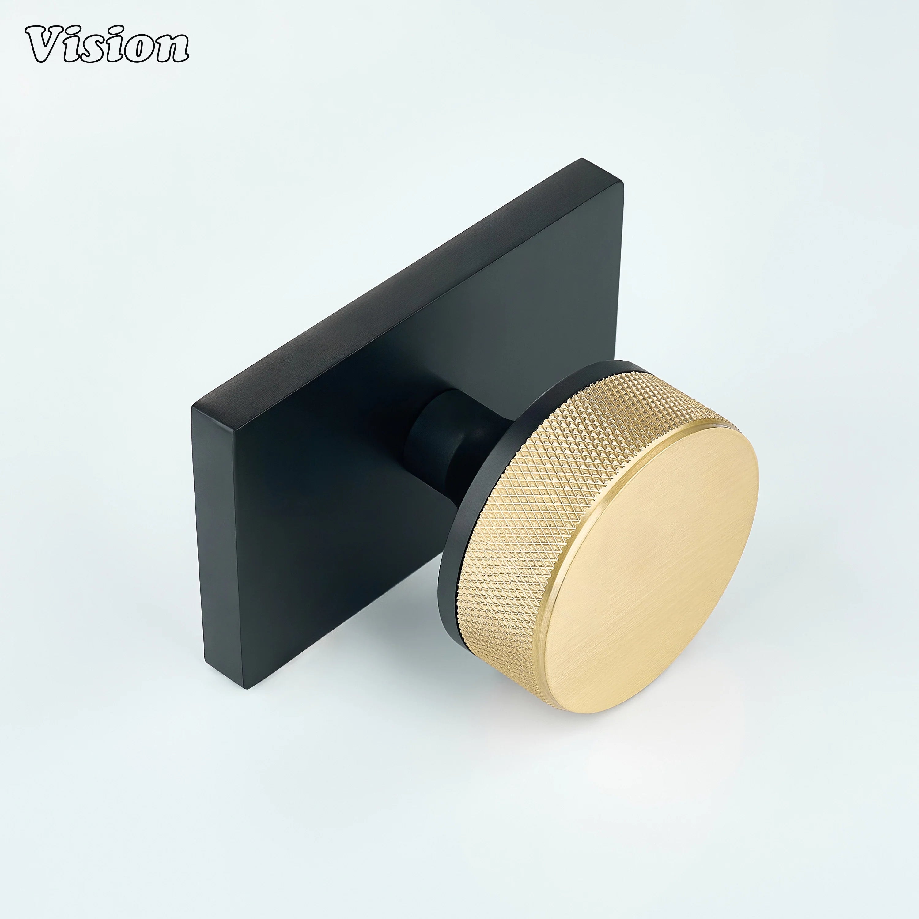 Gold and Black knurled round door knob for minimalist interior doors