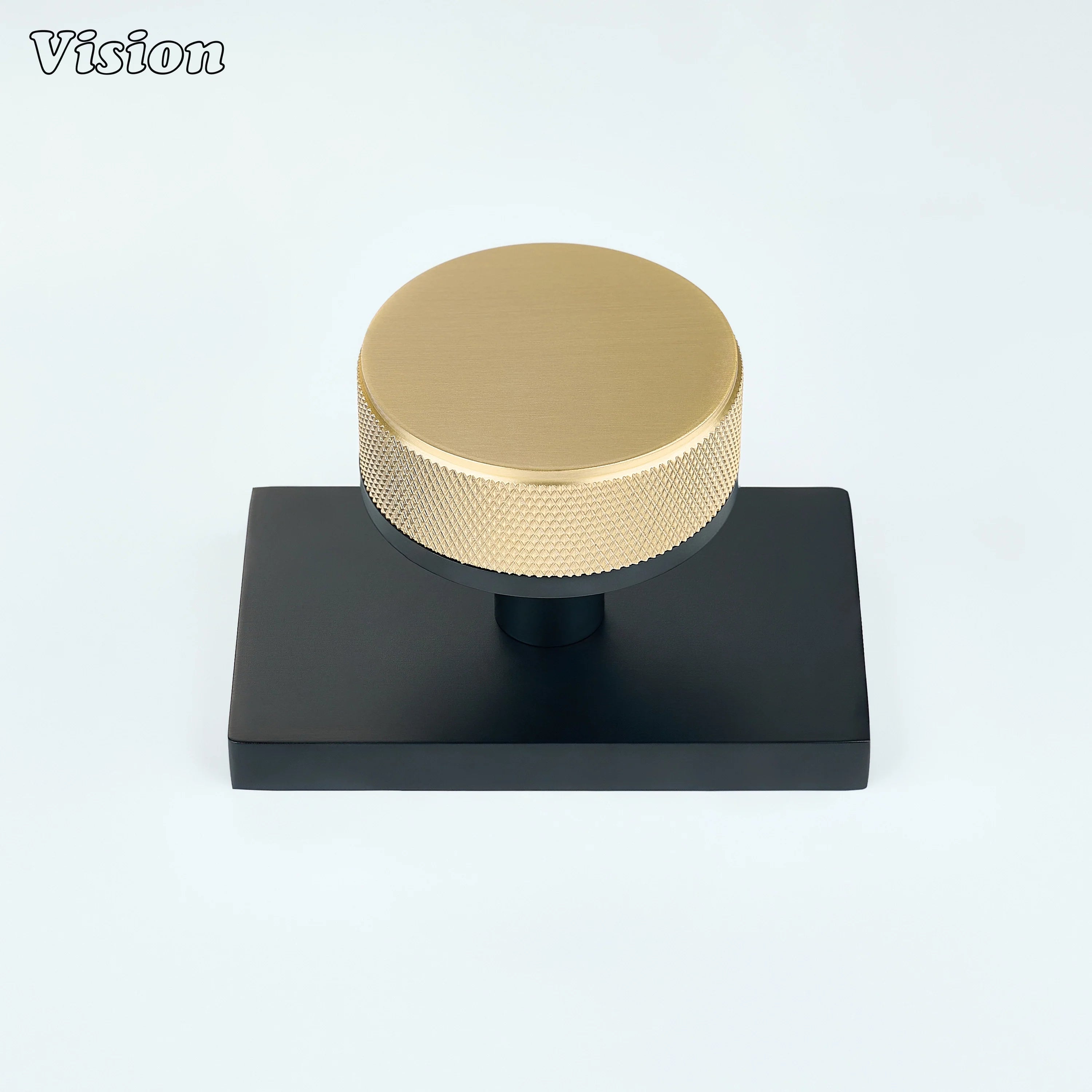 Gold and Black brass door knob with round knurling and square base