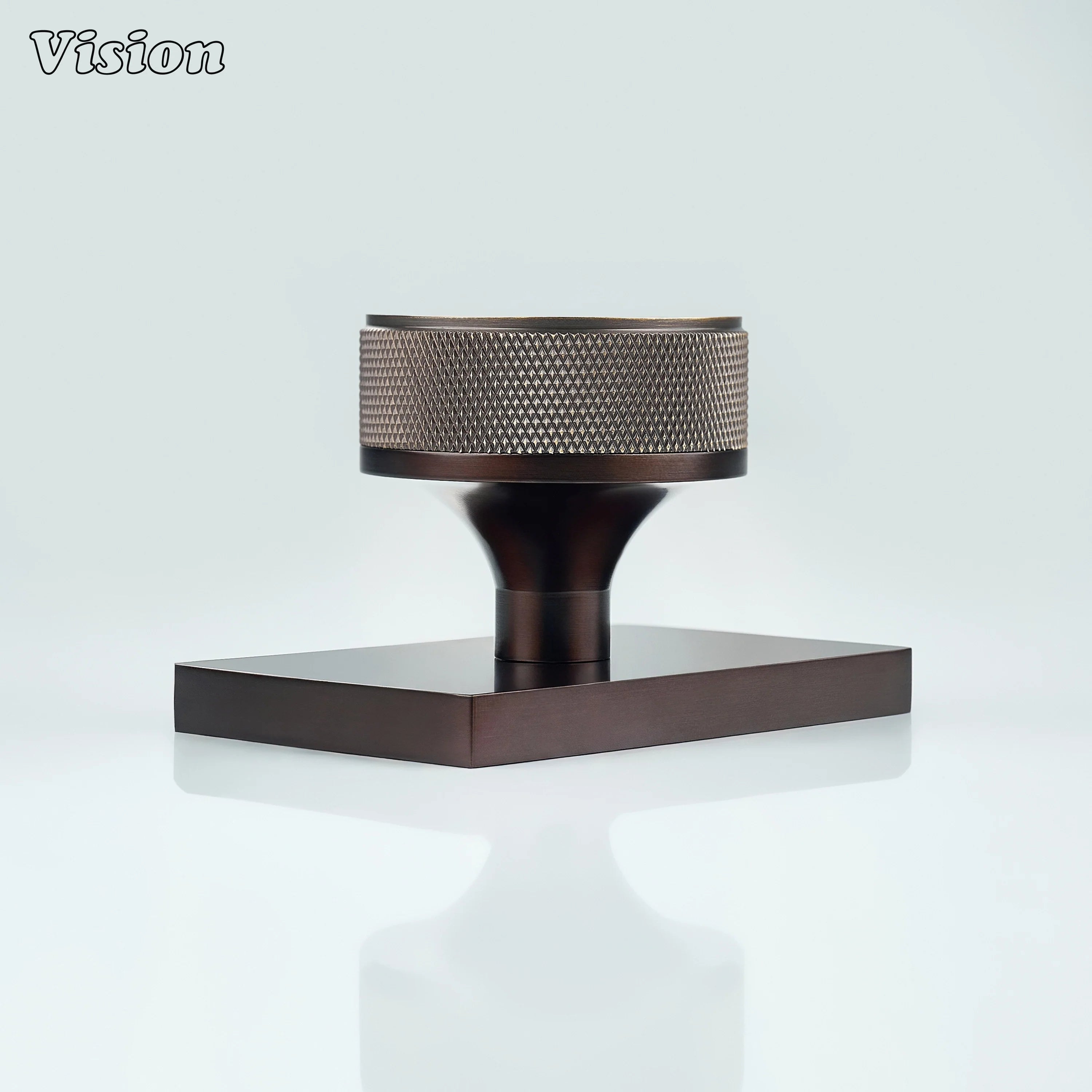 Antique Bronze and Oil Rubbed Bronze door knob with knurled grip and square plate