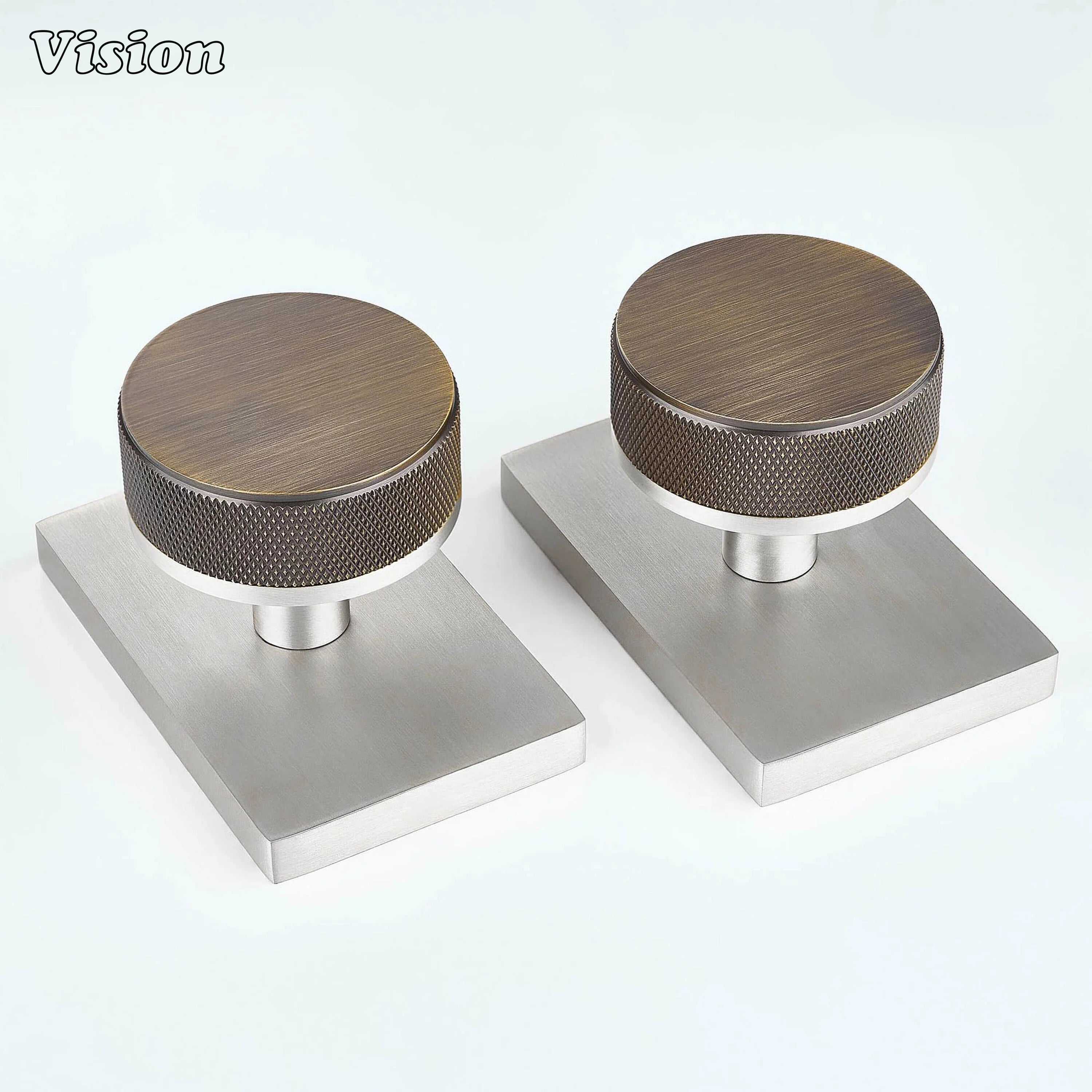 Antique Bronze and Silver round knurled door knob for modern interior doors