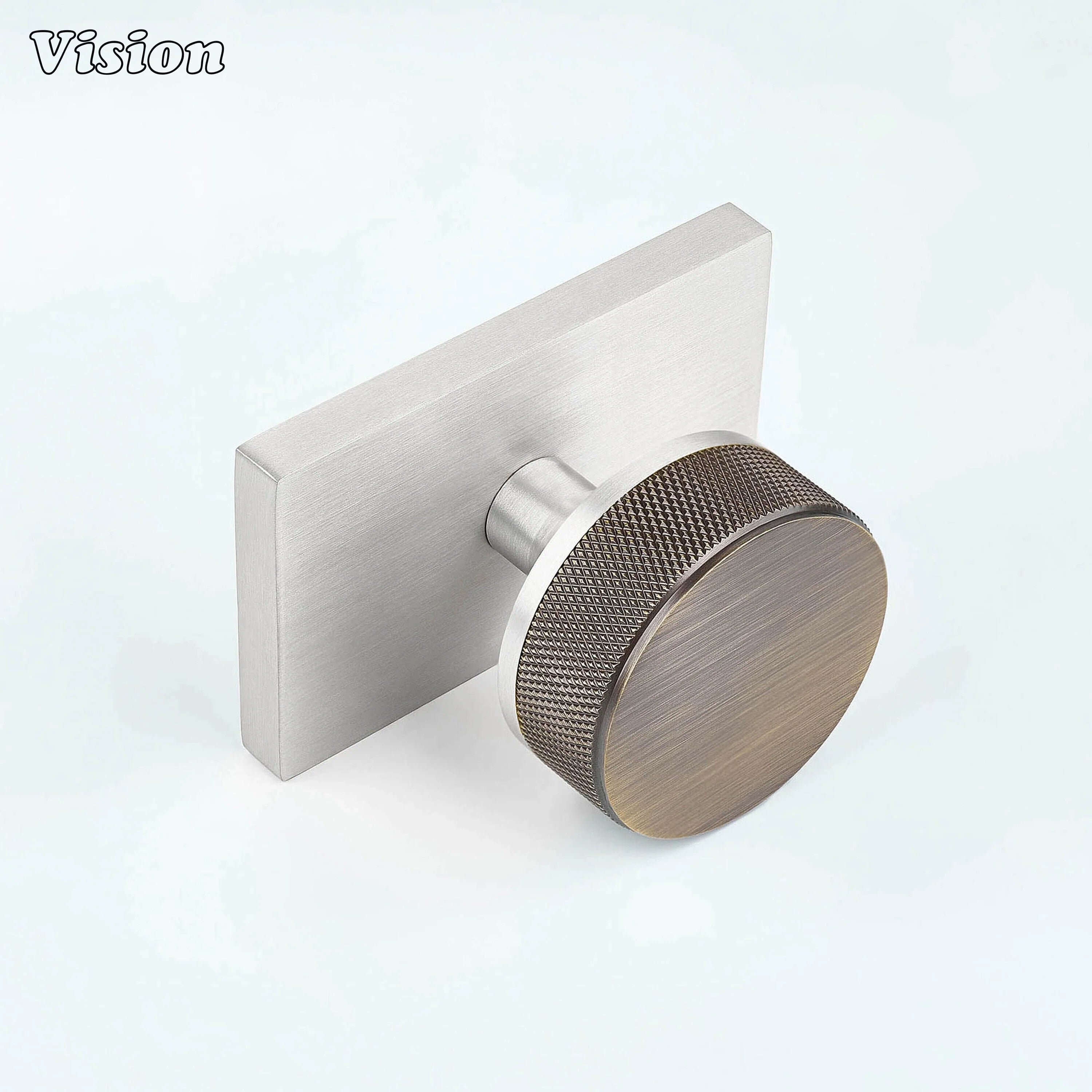 Antique Bronze and Silver door knob with knurled grip and silver conceal plate