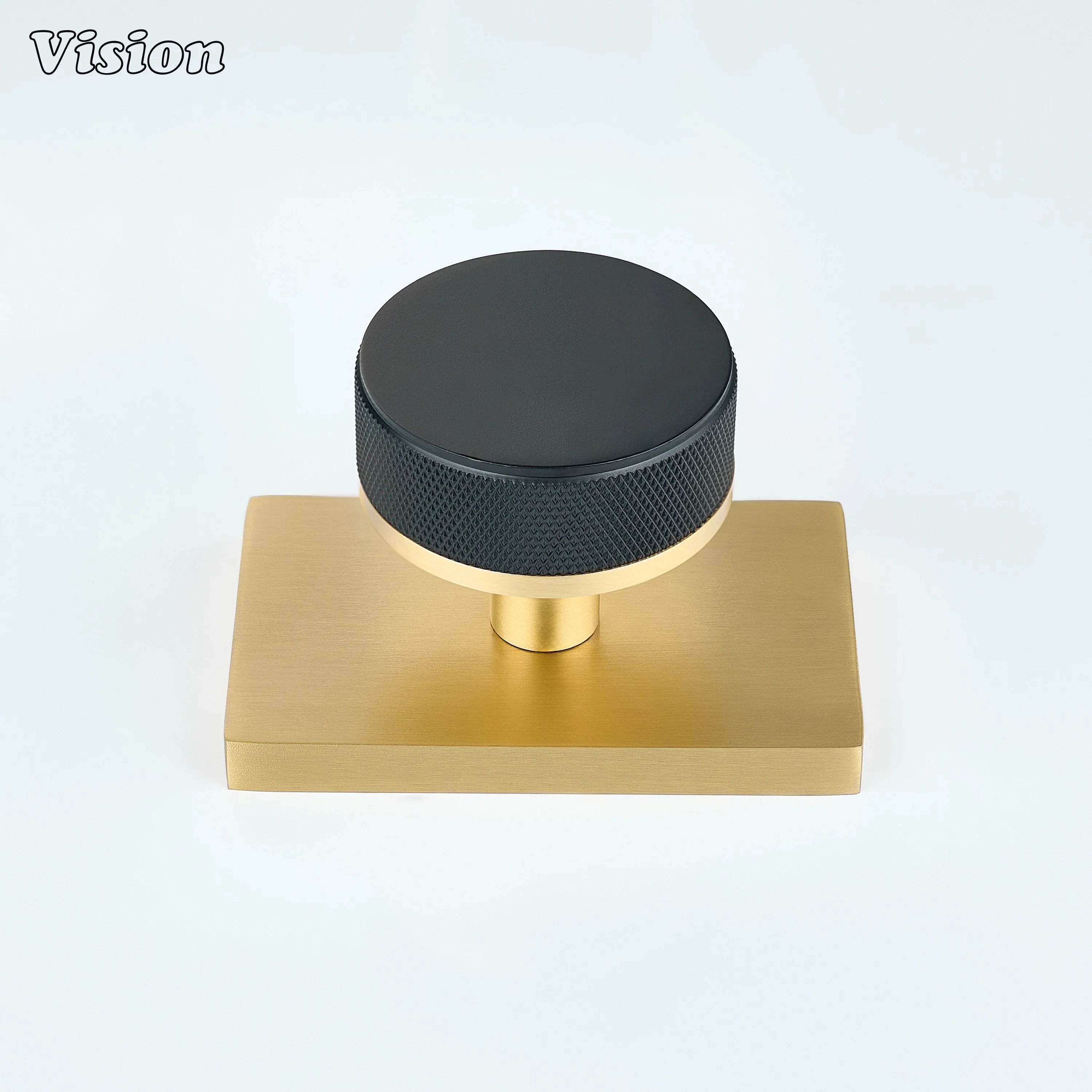 Black and Gold knurled door knob suitable for industrial interior spaces