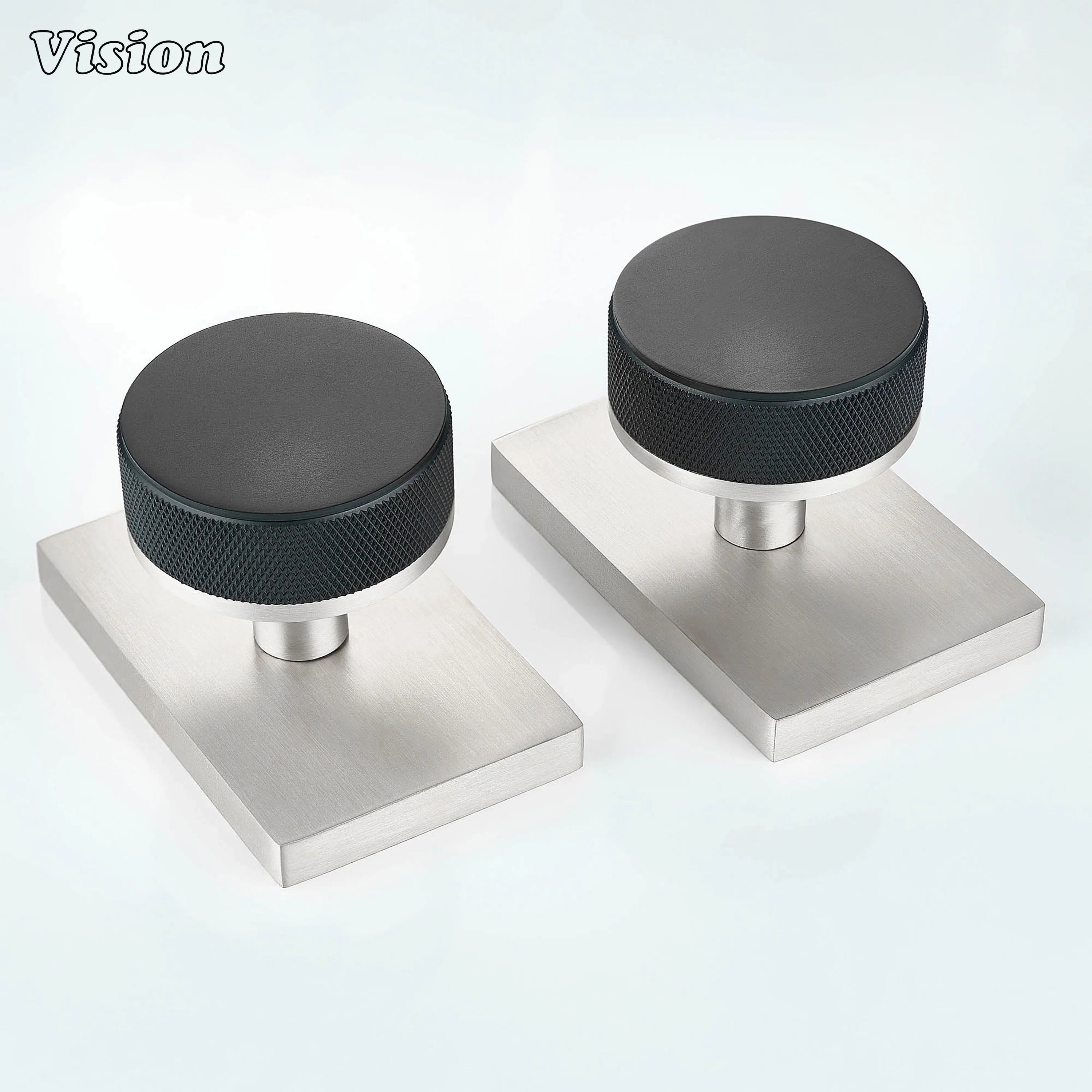 Black and Silver round knurled door knob designed for modern interior doors