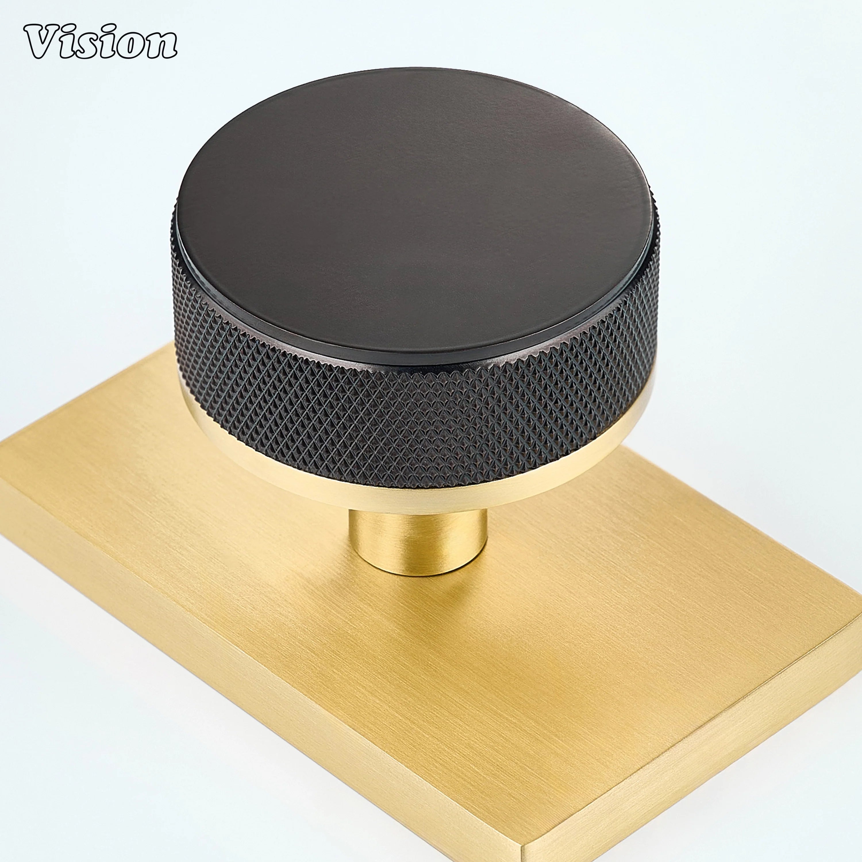 Oil Rubbed Bronze and Gold solid brass door knob with rectangular backplate