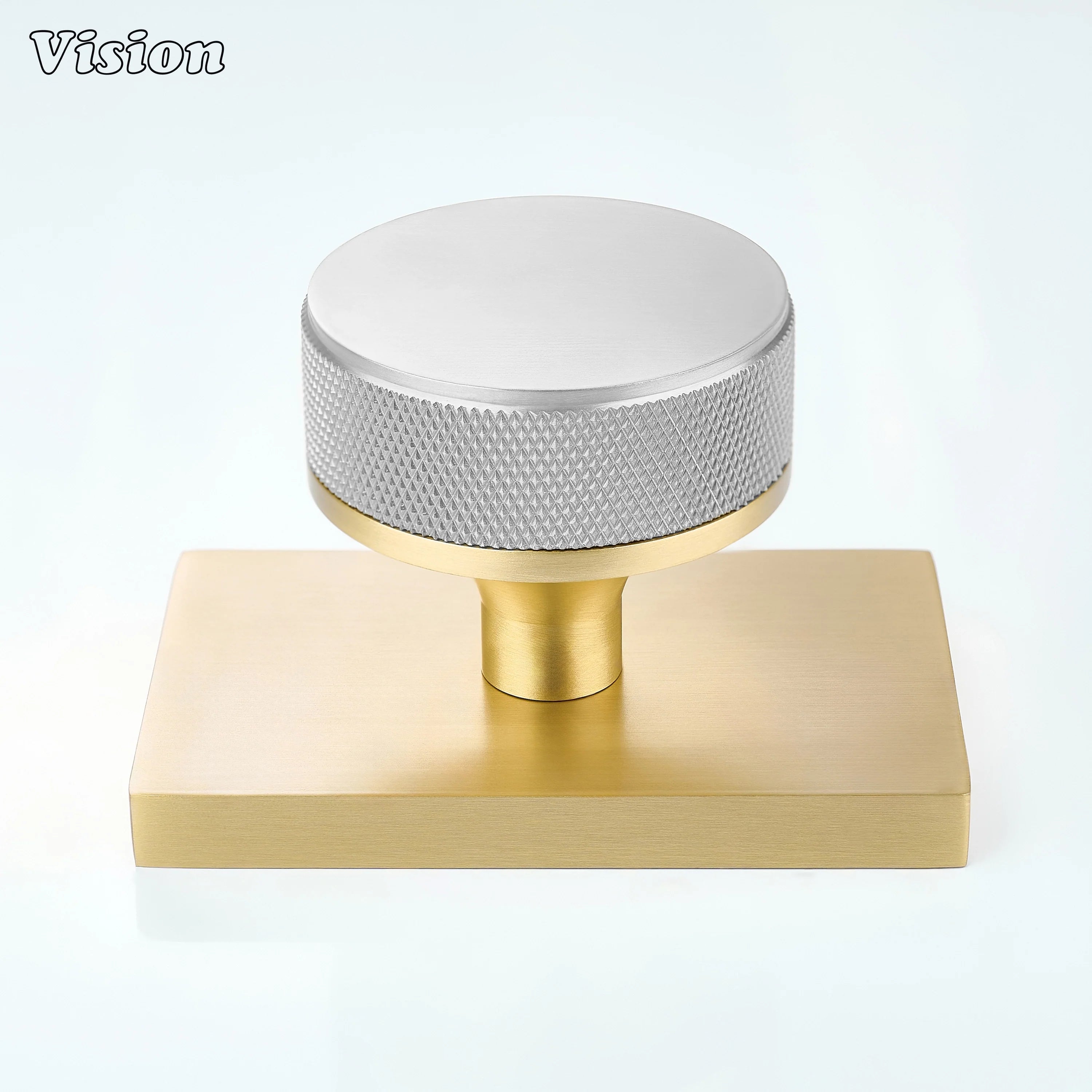 Silver and Gold door knob with knurled grip and gold conceal plate
