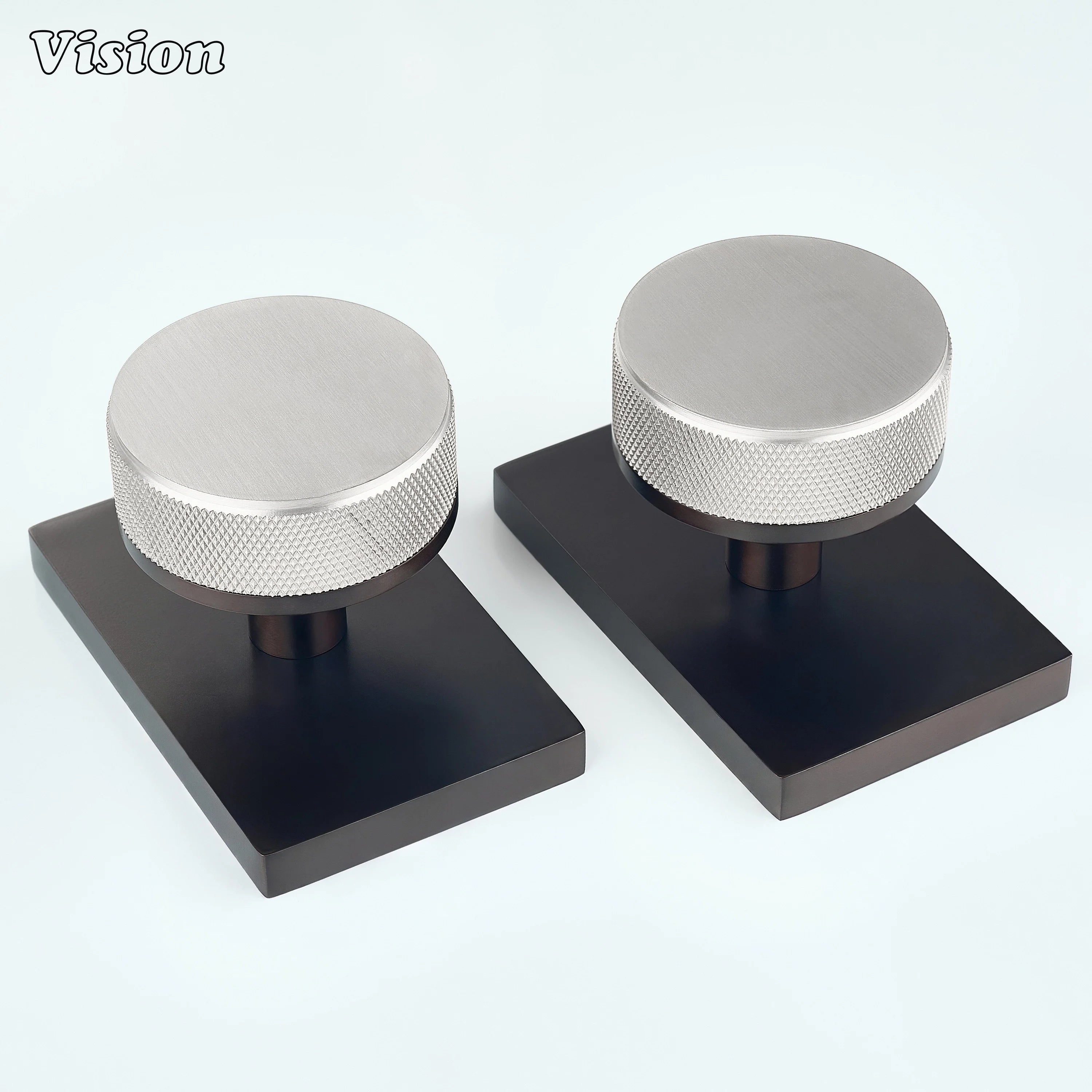Silver and Oil Rubbed Bronze round knurled door knob for modern interior doors