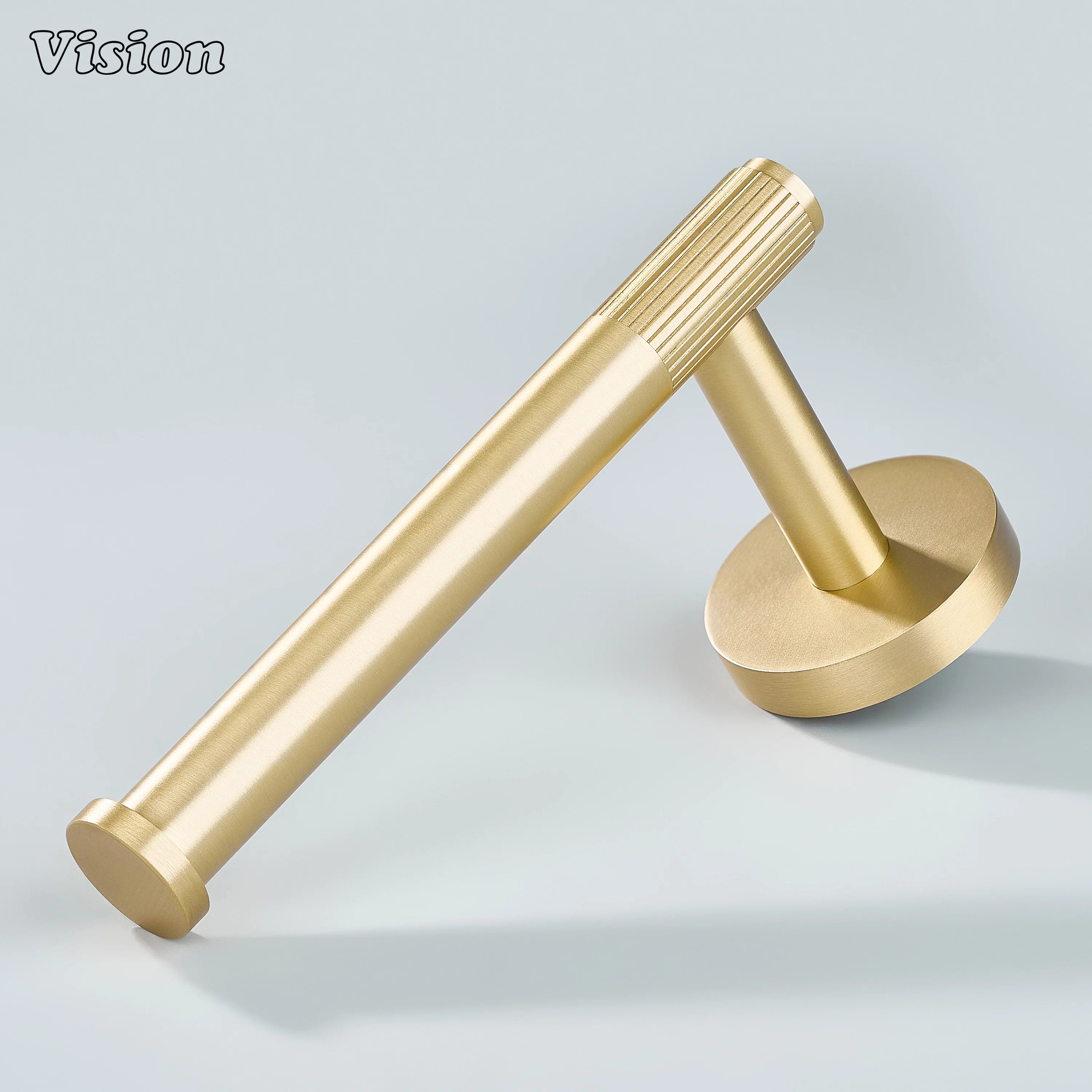 Brass toilet paper holder with linear knurled bar in Gold finish for modern bathrooms