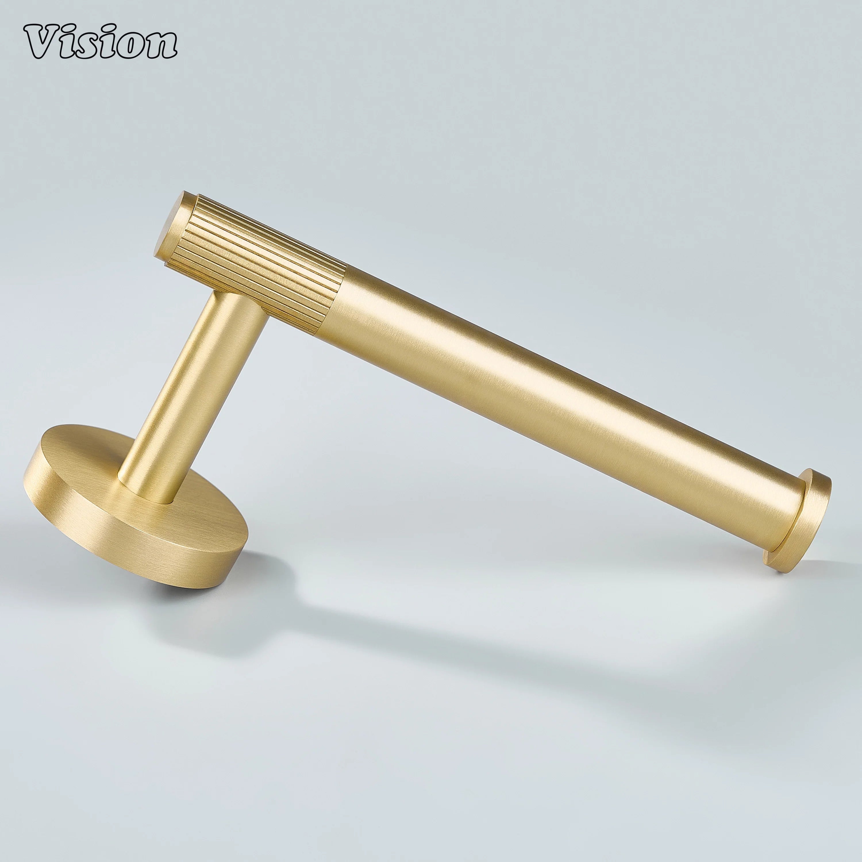 Wall mounted brass toilet paper holder Gold featuring linear knurled bar