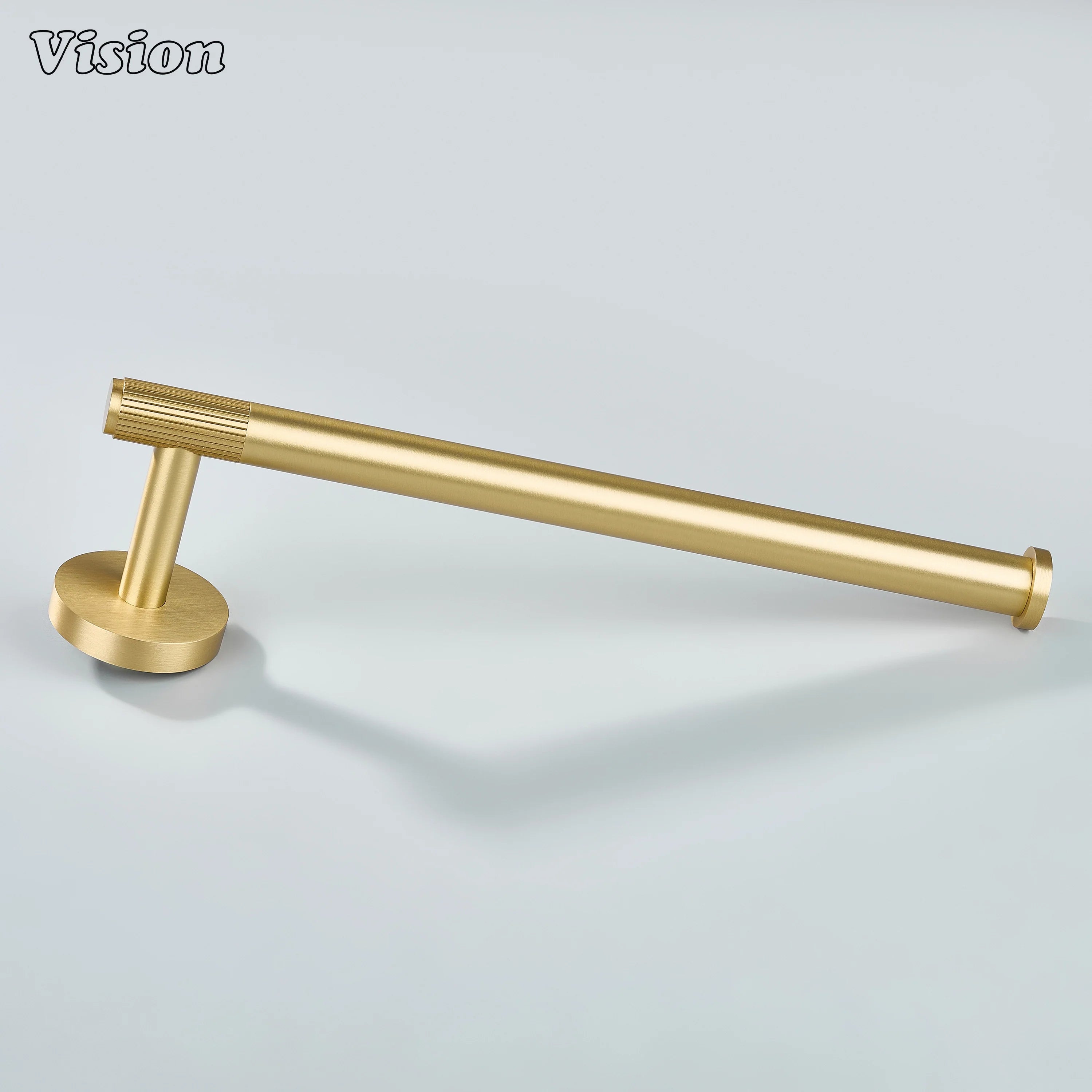 Modern brass towel holder in Gold with linear bar design for hotel and home bathrooms