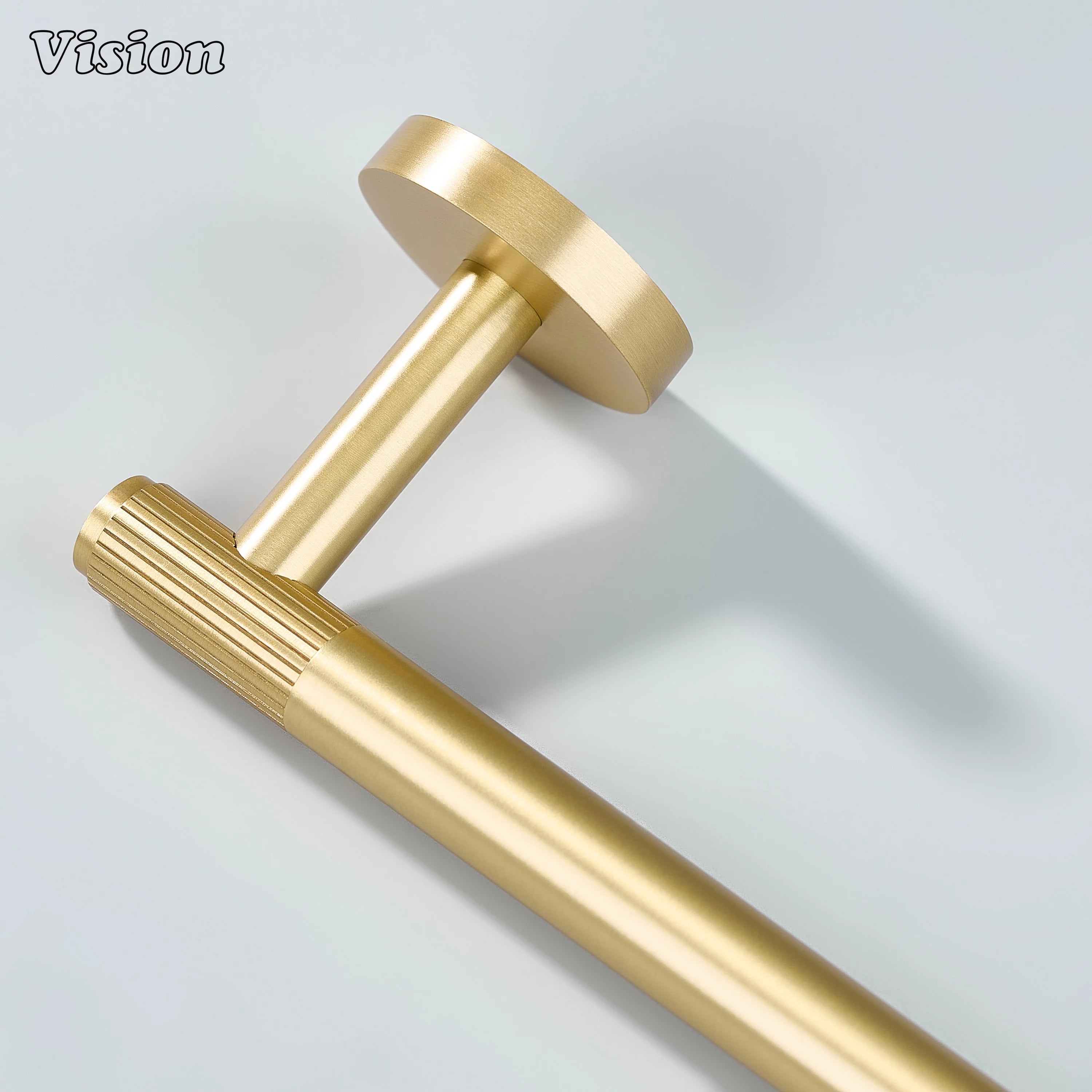 Gold brass towel holder with smooth cylindrical bar for modern bathroom accessories