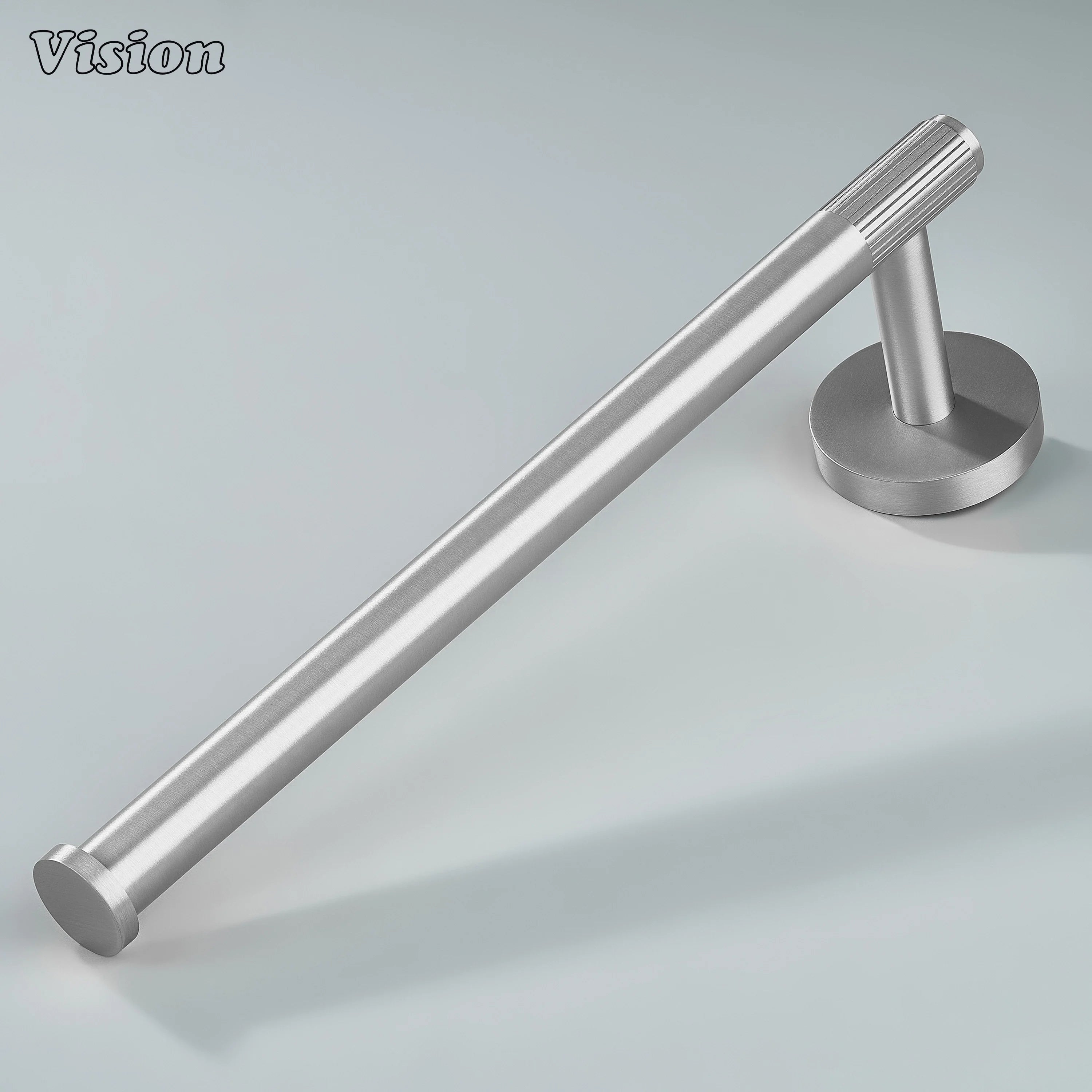 Silver brass towel holder with linear knurled bar for modern bathroom use