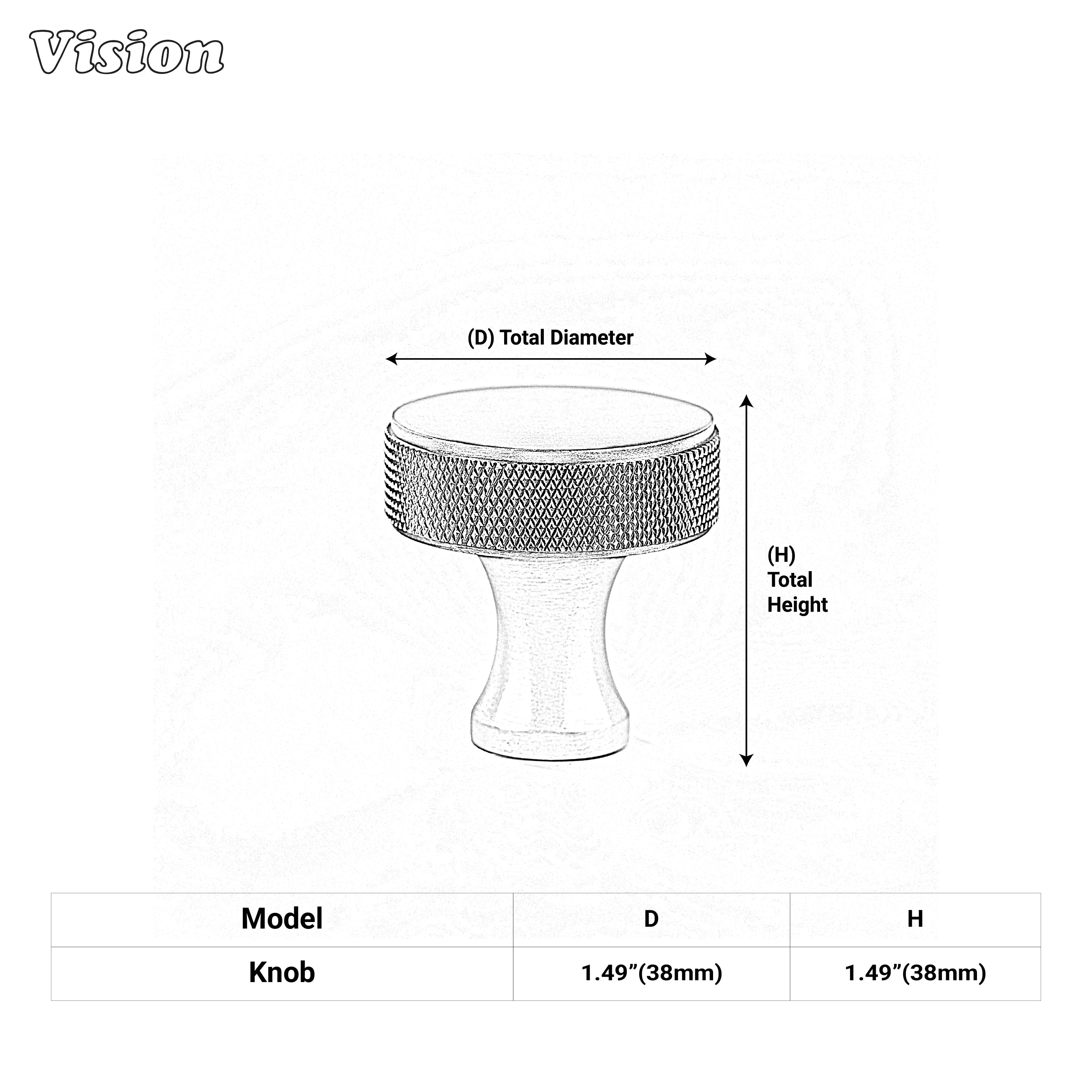 Round brass cabinet knob in Gold finish with knurled edge detail for premium kitchen cabinetry