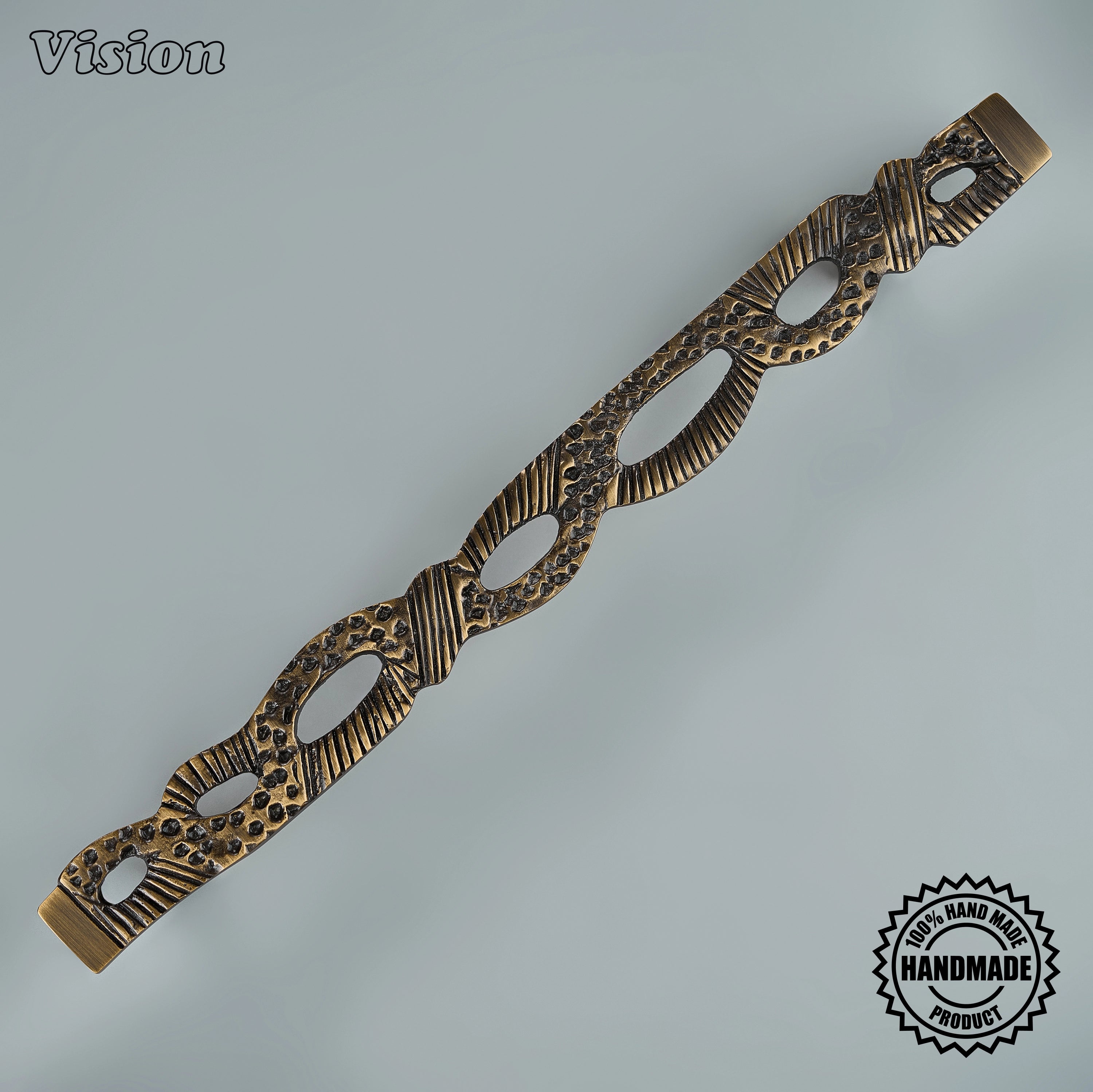 Premium antique bronze sculpted brass pull with round mounting posts on integrated dishwashers