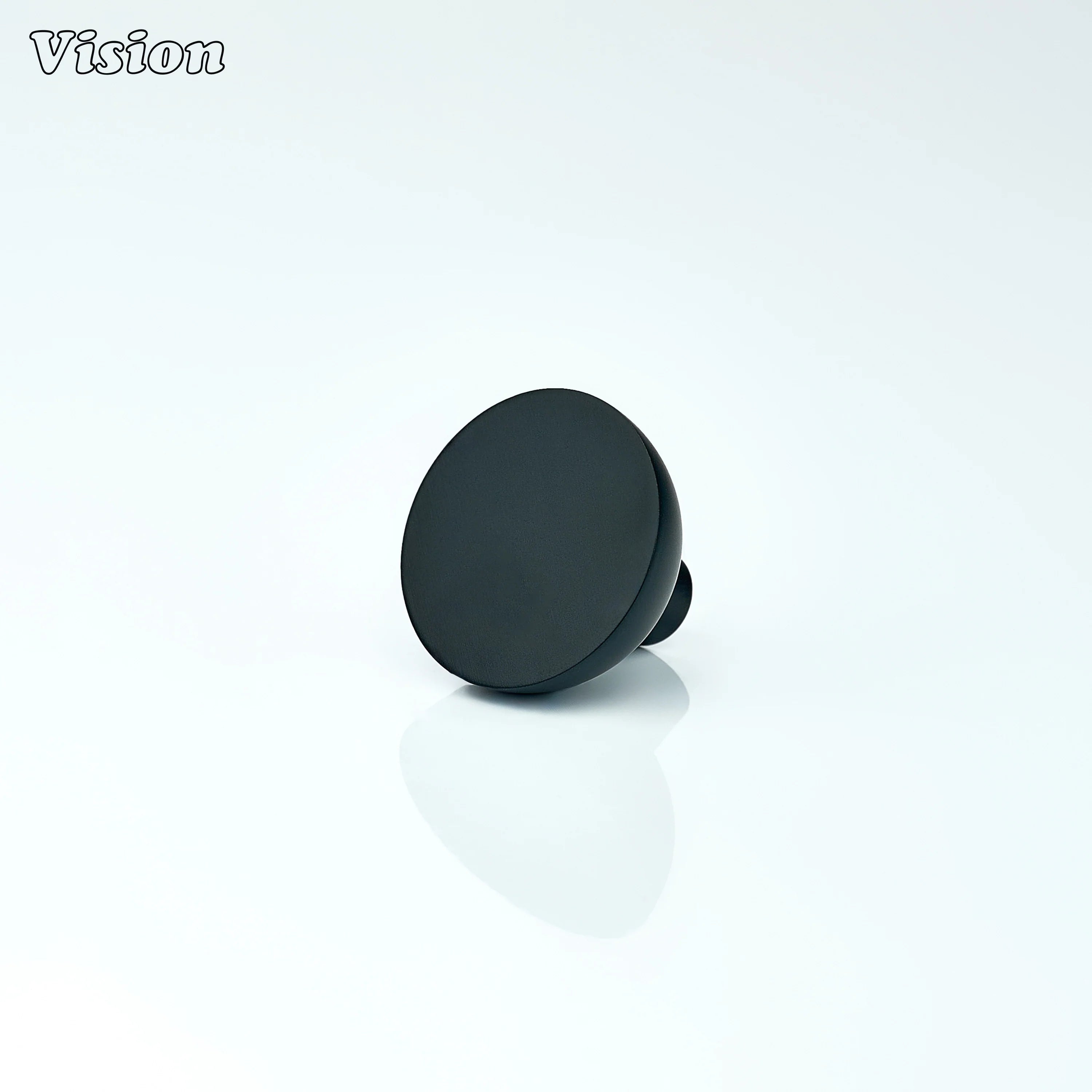 Black solid brass cabinet knob with flat top and curved bowl profile for kitchen cabinets