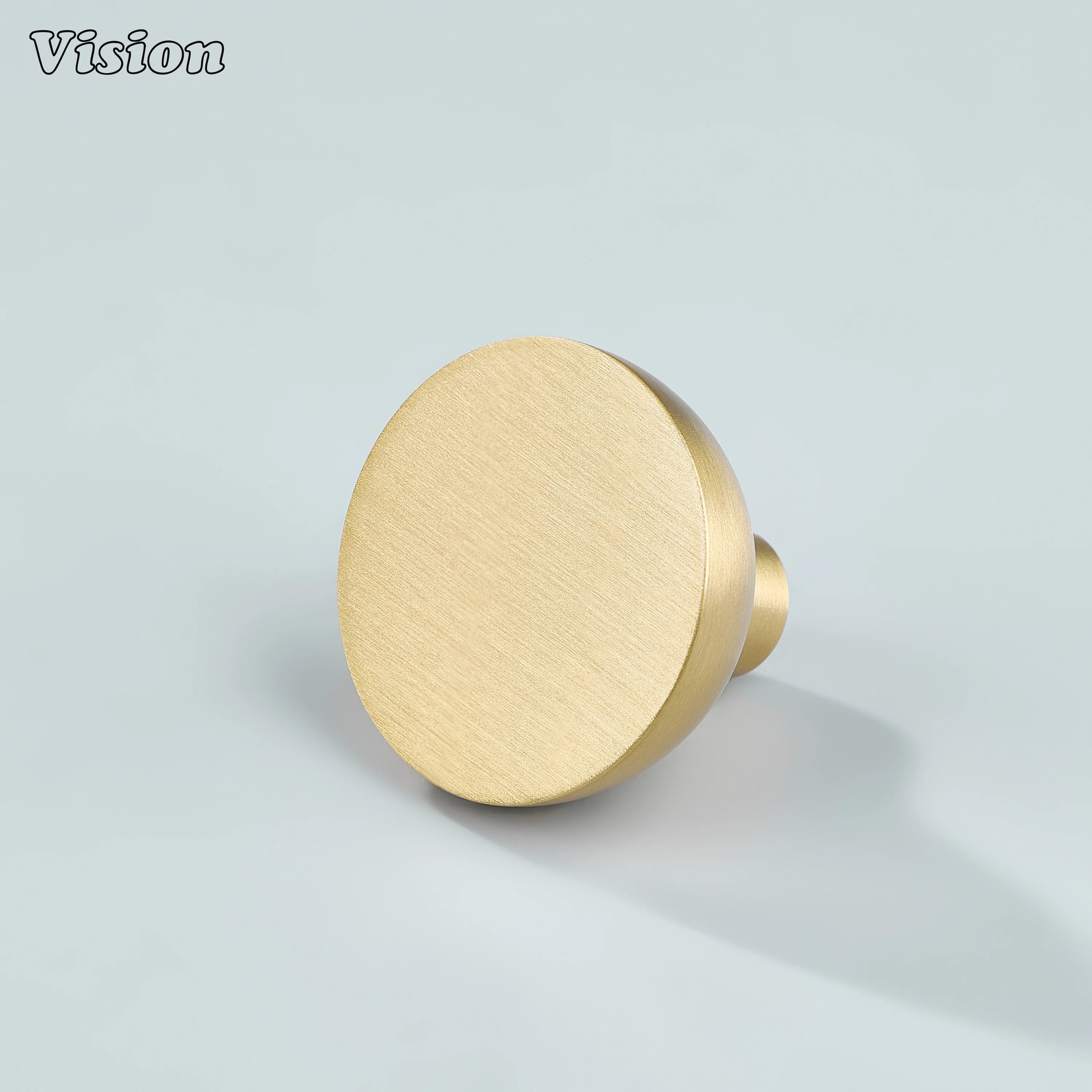 Gold solid brass cabinet knob with plain flat top and curved bowl profile for kitchen cabinet drawers