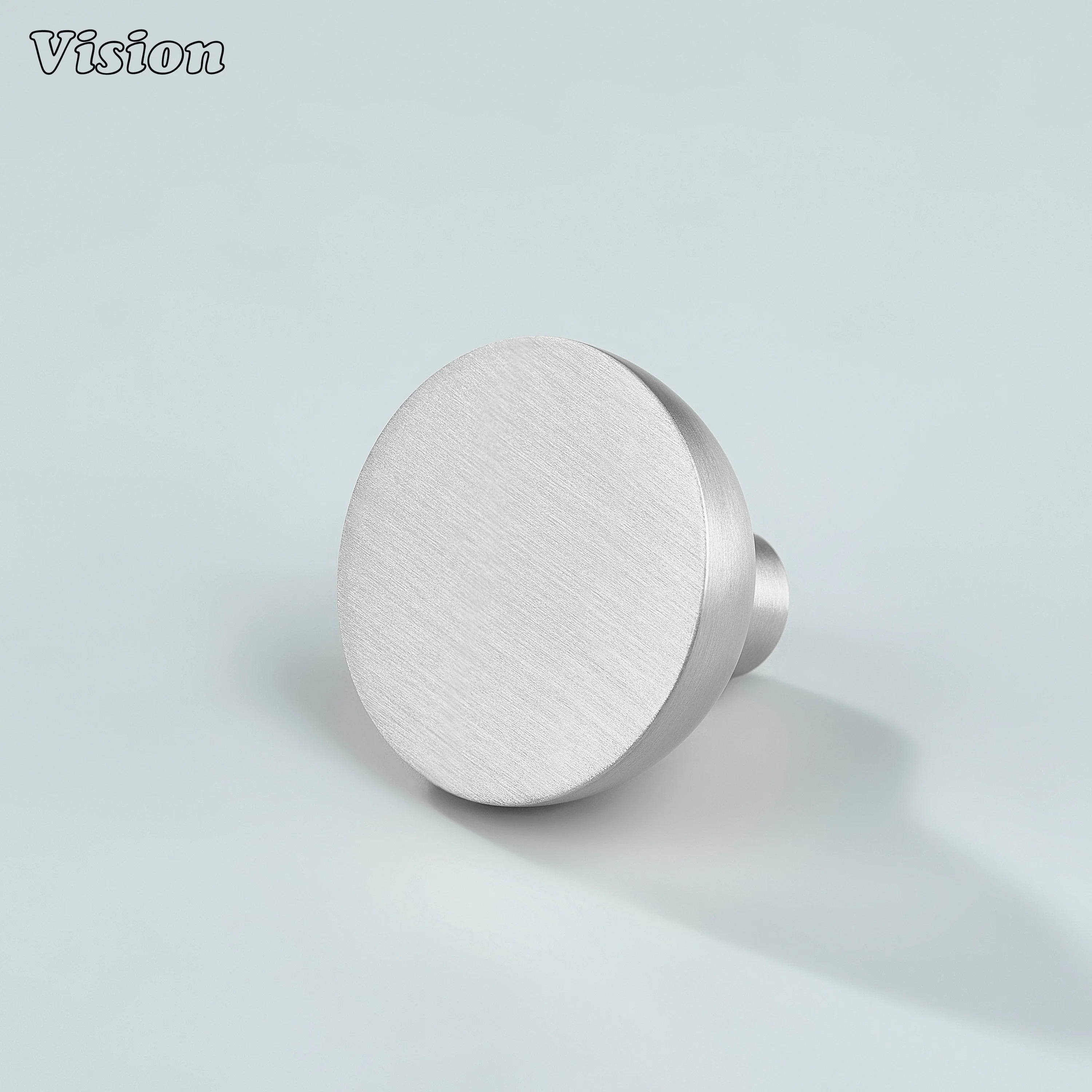 Silver solid brass cabinet knob with flat top and curved bowl profile for kitchen cabinets