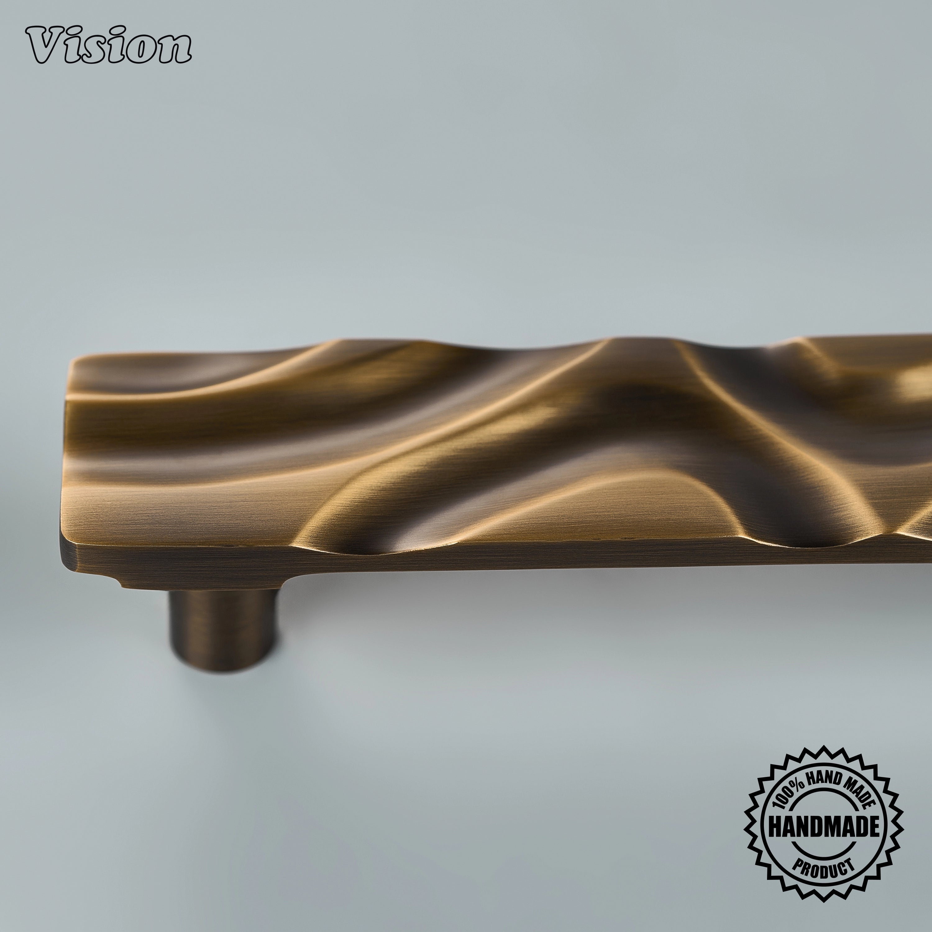 Handcrafted appliance pull in antique bronze finish with cylindrical legs for large closet doors