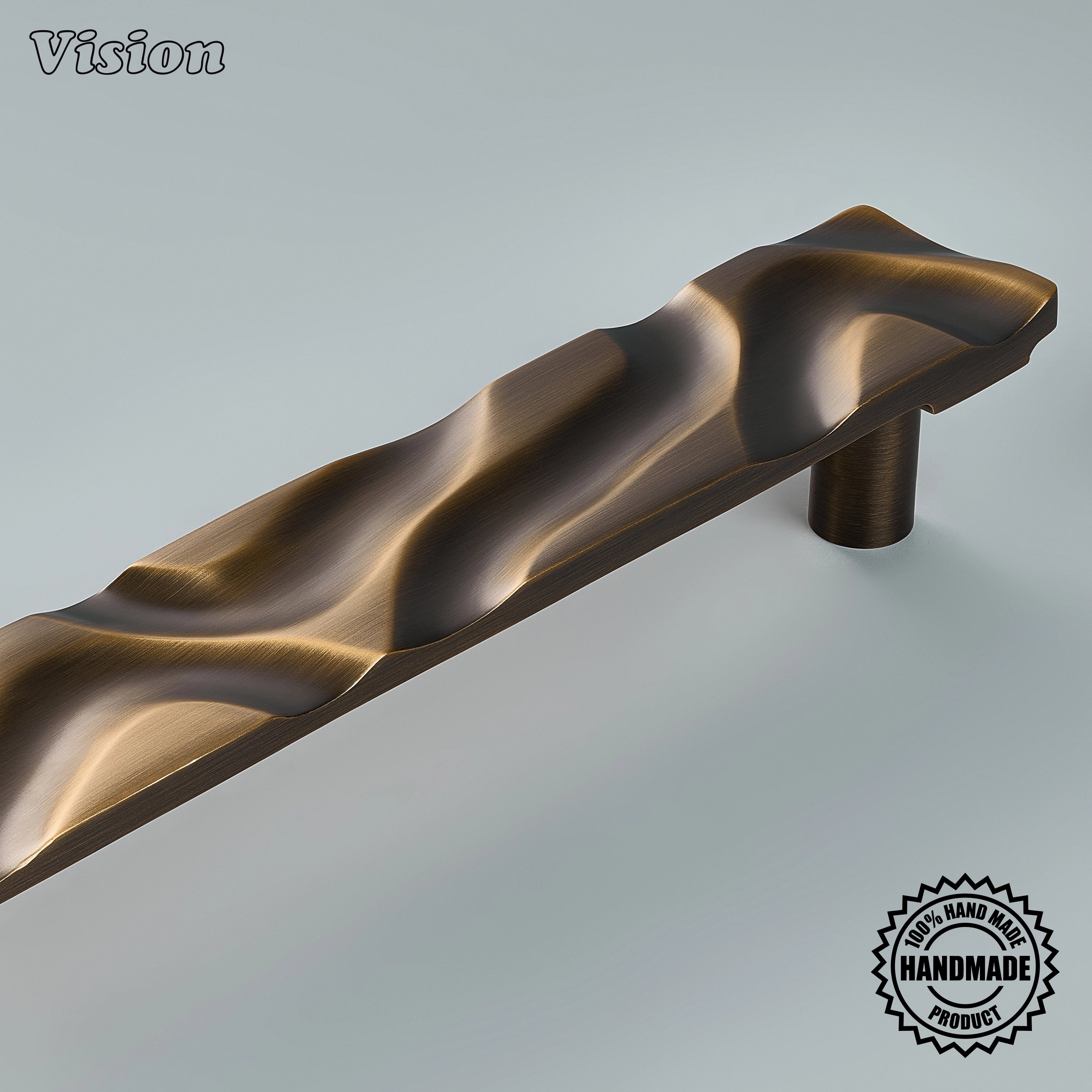 Premium antique bronze sculpted appliance handle with round posts on custom built-in freezers