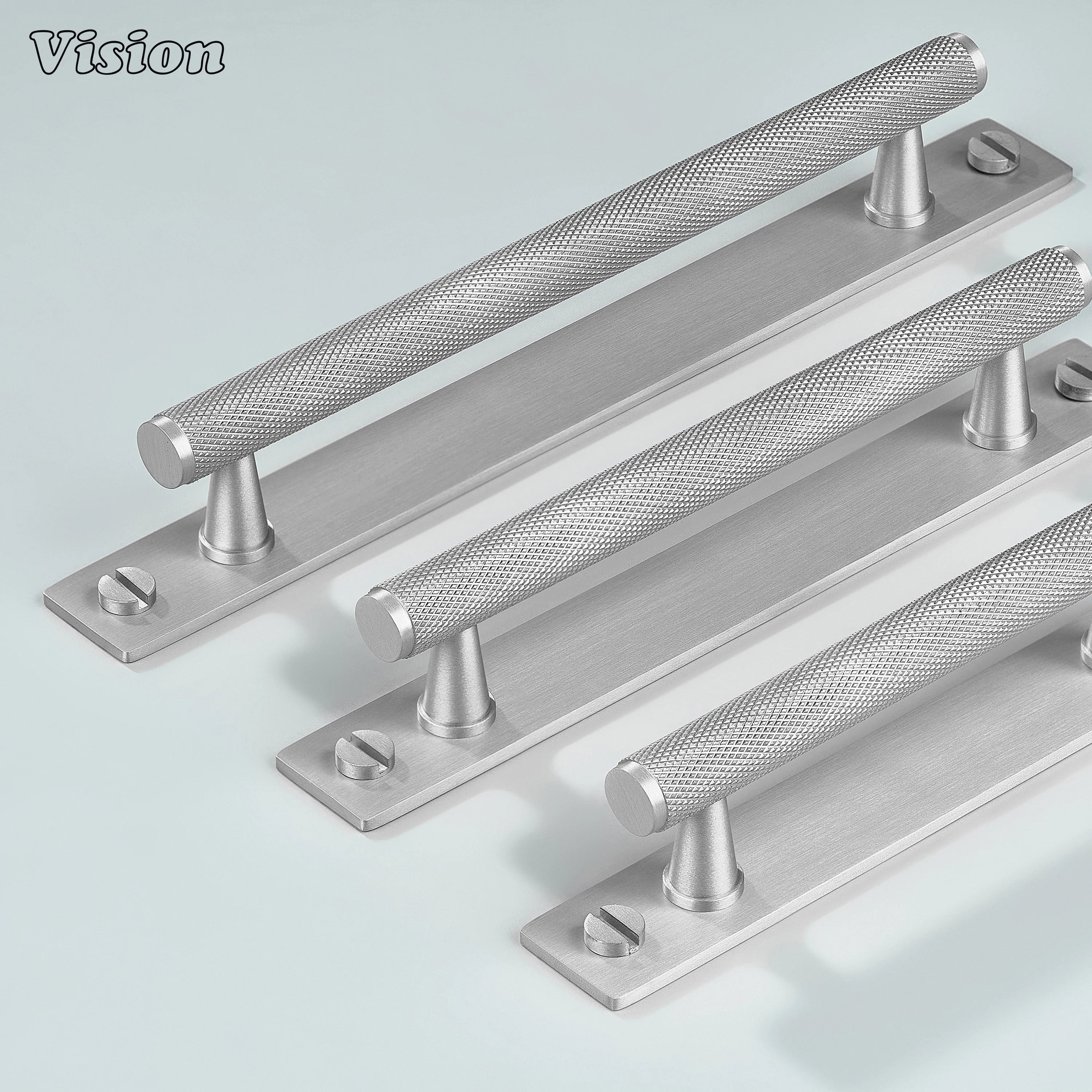 Cabinet handle Silver with knurled texture for wardrobes