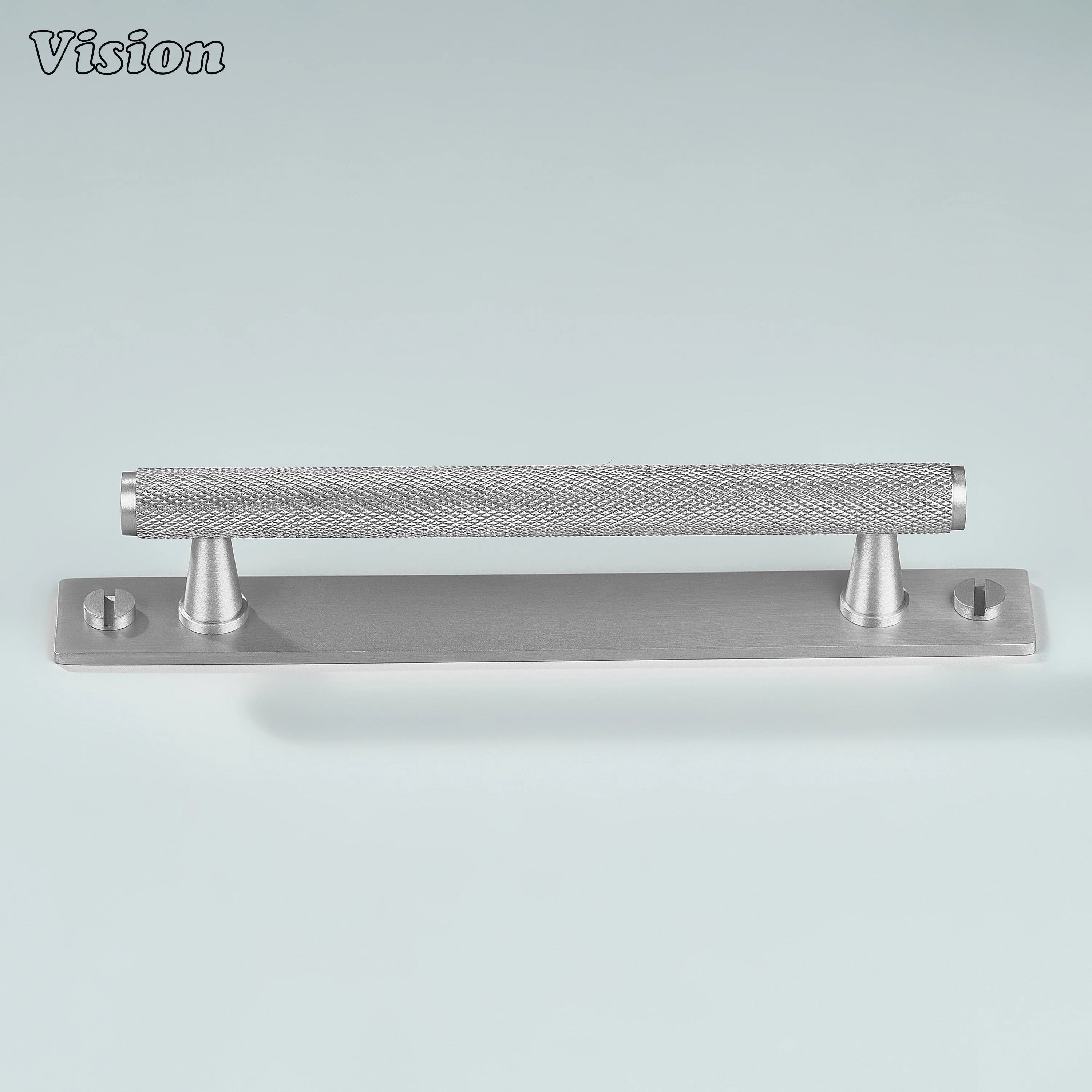 Knurled Silver cabinet handle mounted on furniture units