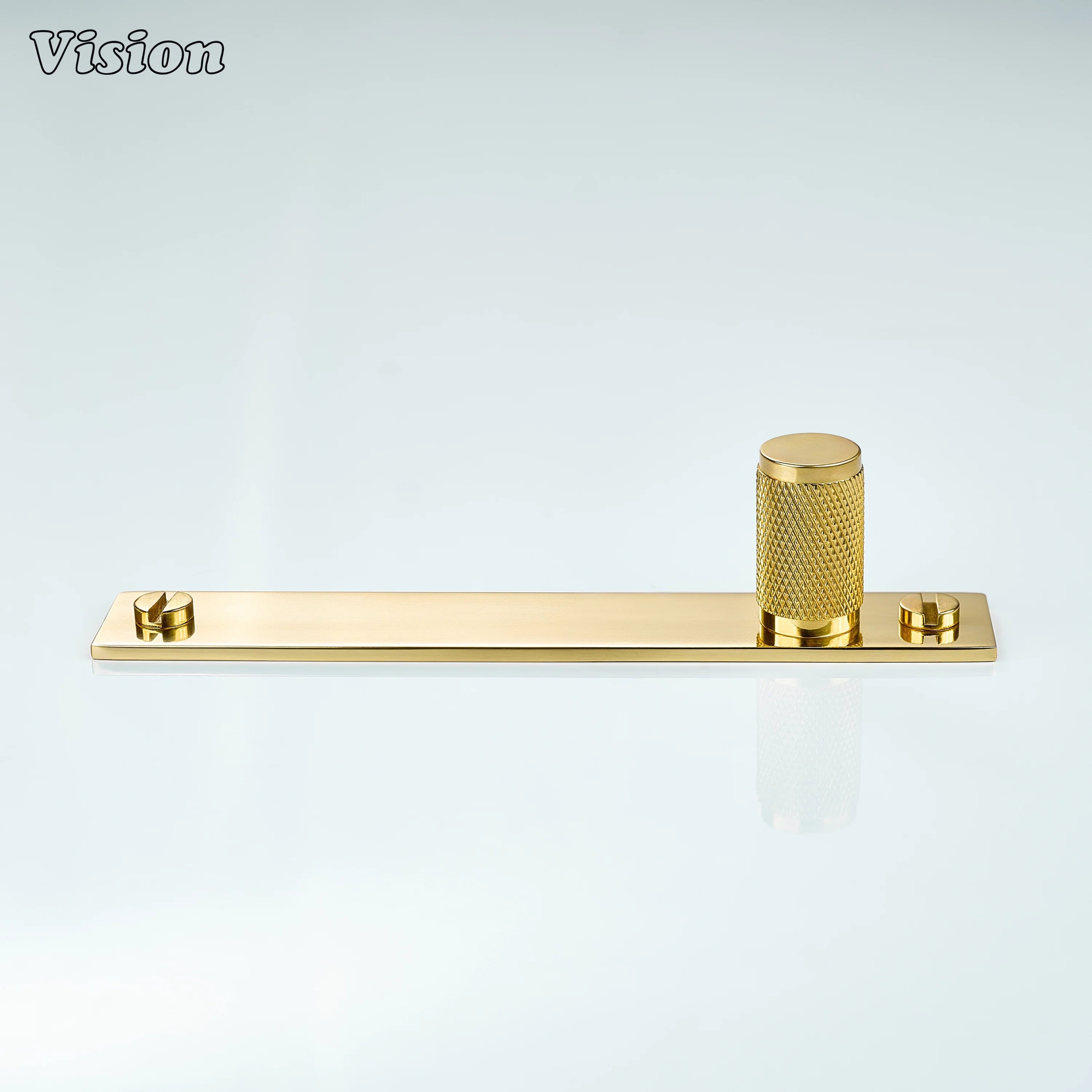 Polished Brass lacquered cabinet knob with cylindrical knurled brass profile for bedroom wardrobes