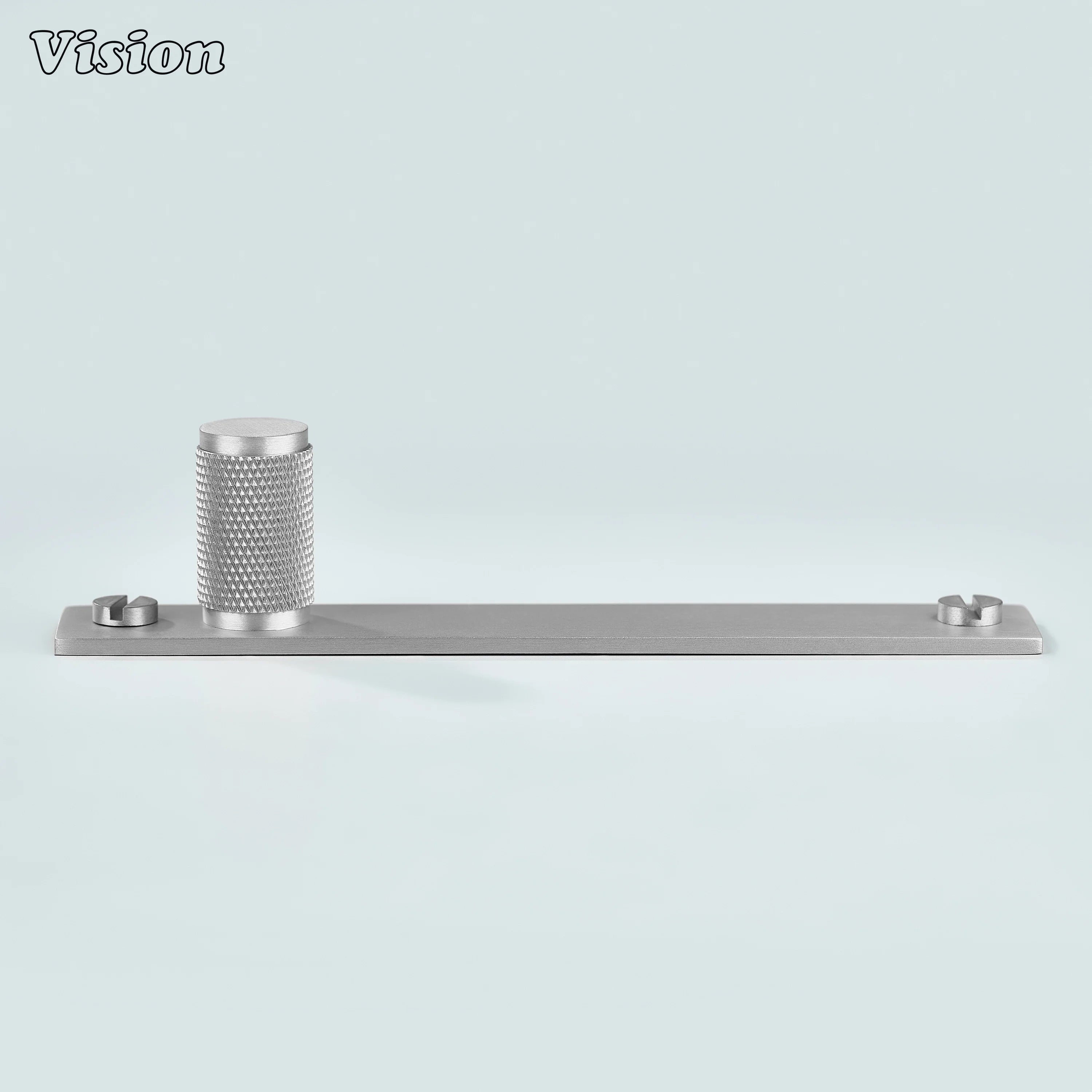 Silver knurled cabinet knob with solid brass cylindrical grip for furniture drawers