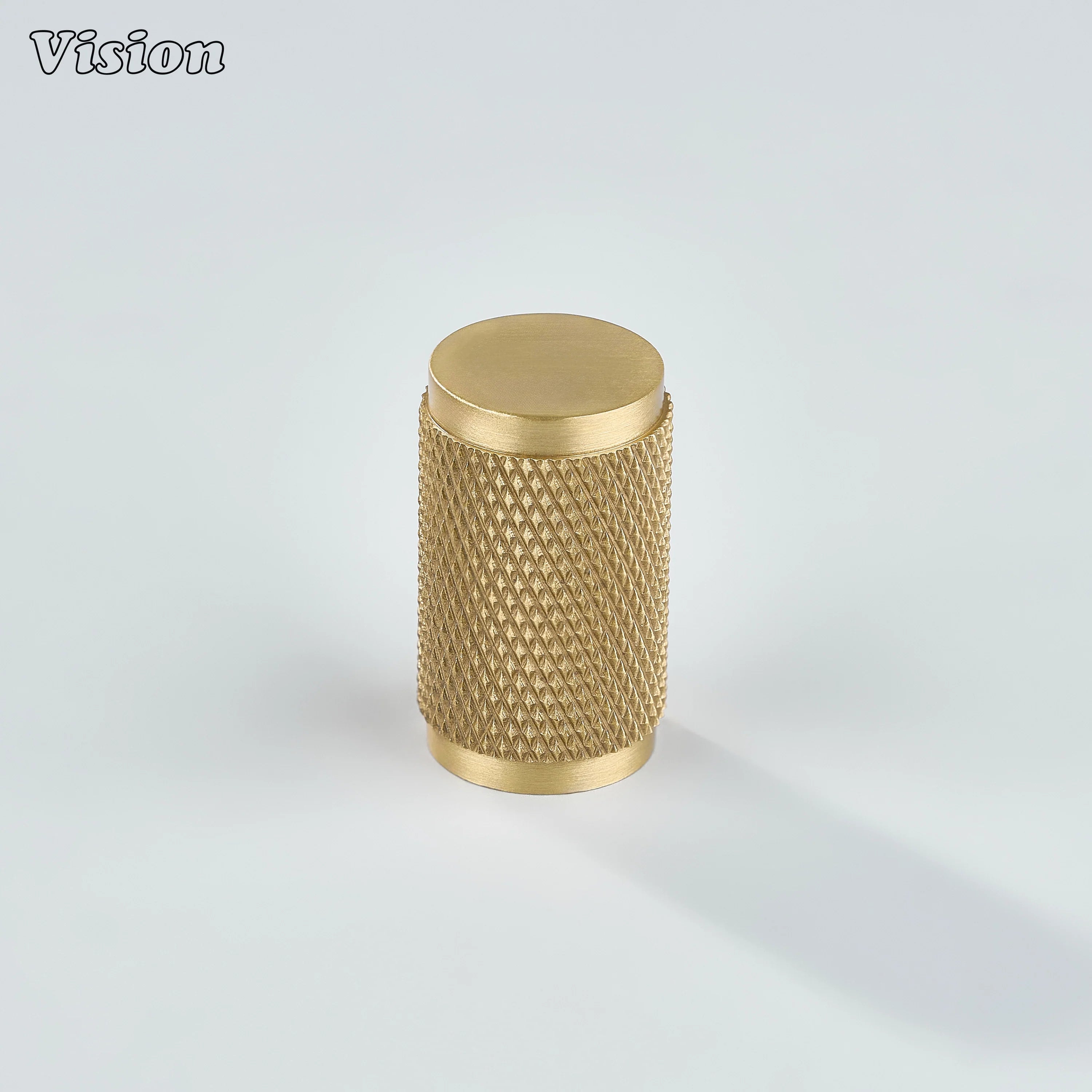 Gold knurled cylinder cabinet knob for drawers