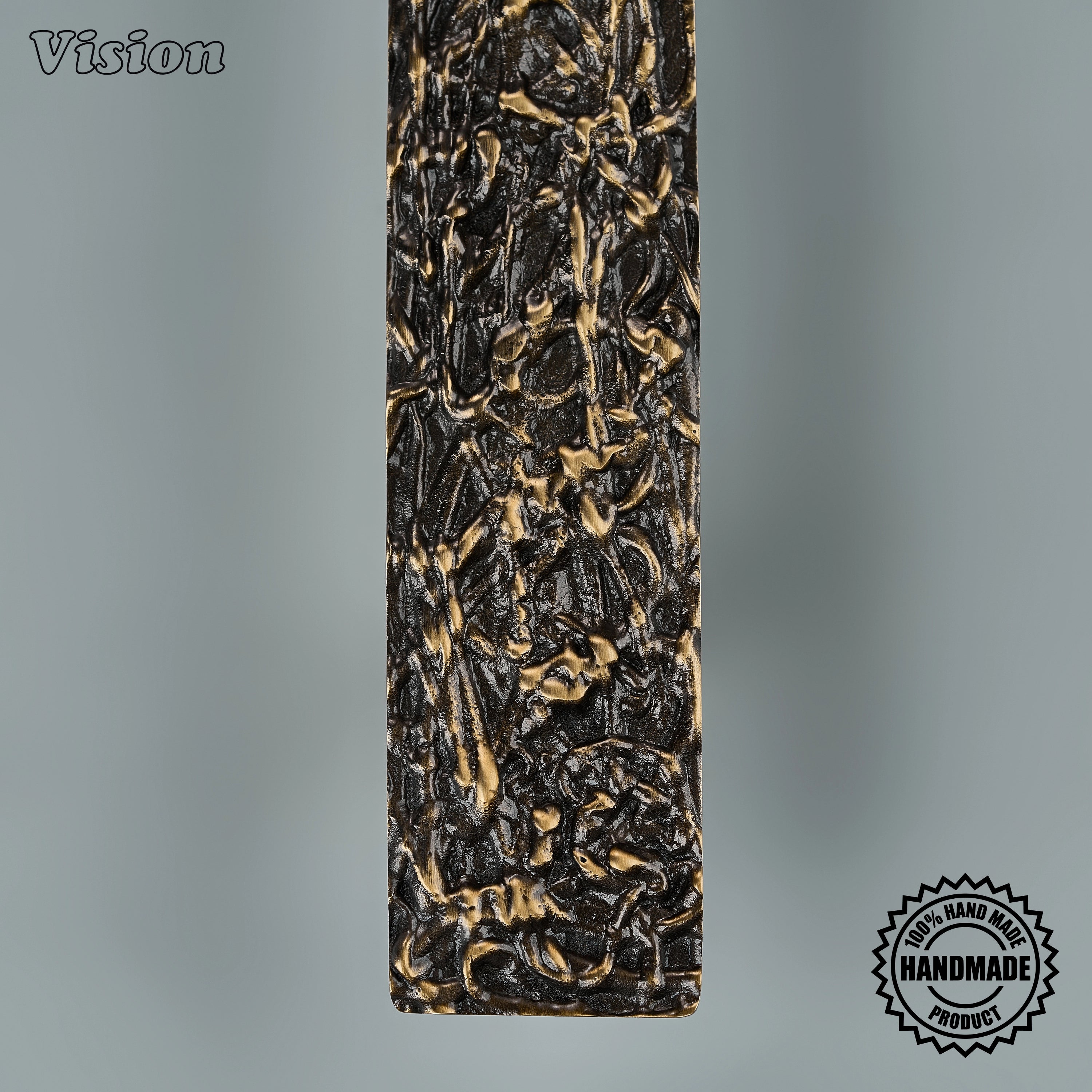Antique bronze artisanal door handle with tactile interwoven surface for heavy interior double doors