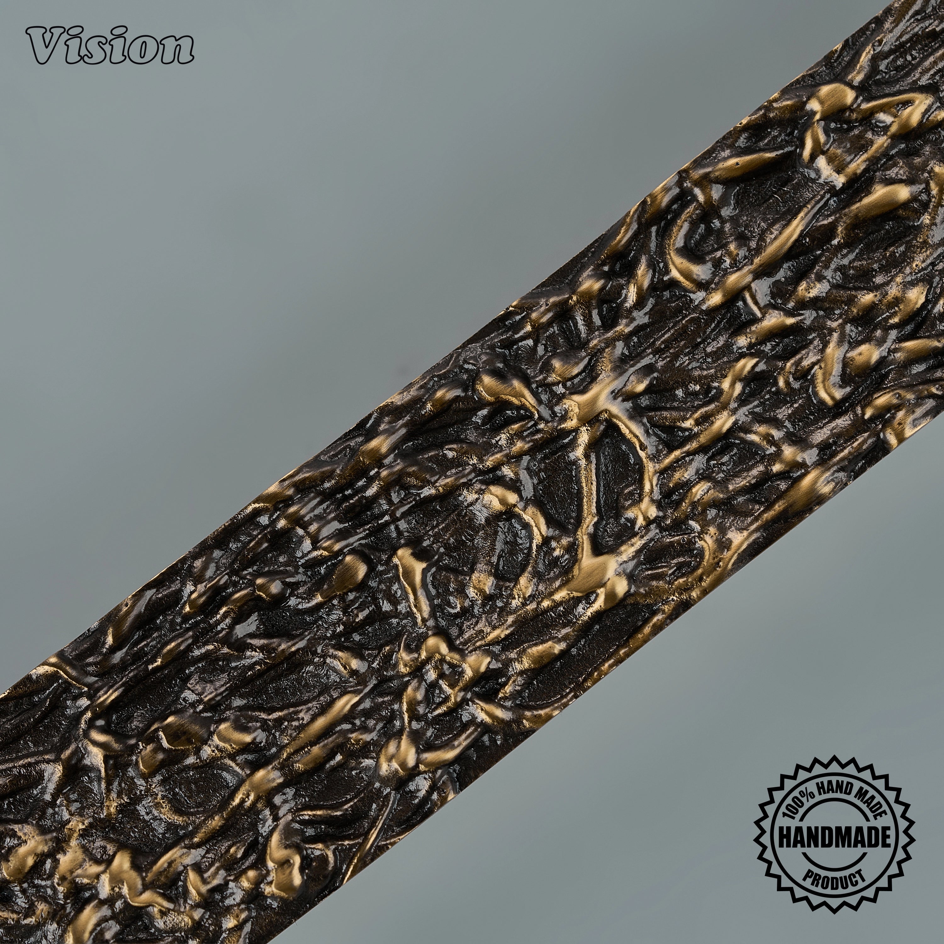 Solid brass antique bronze sculpted door handle with textured bar for utility room panels