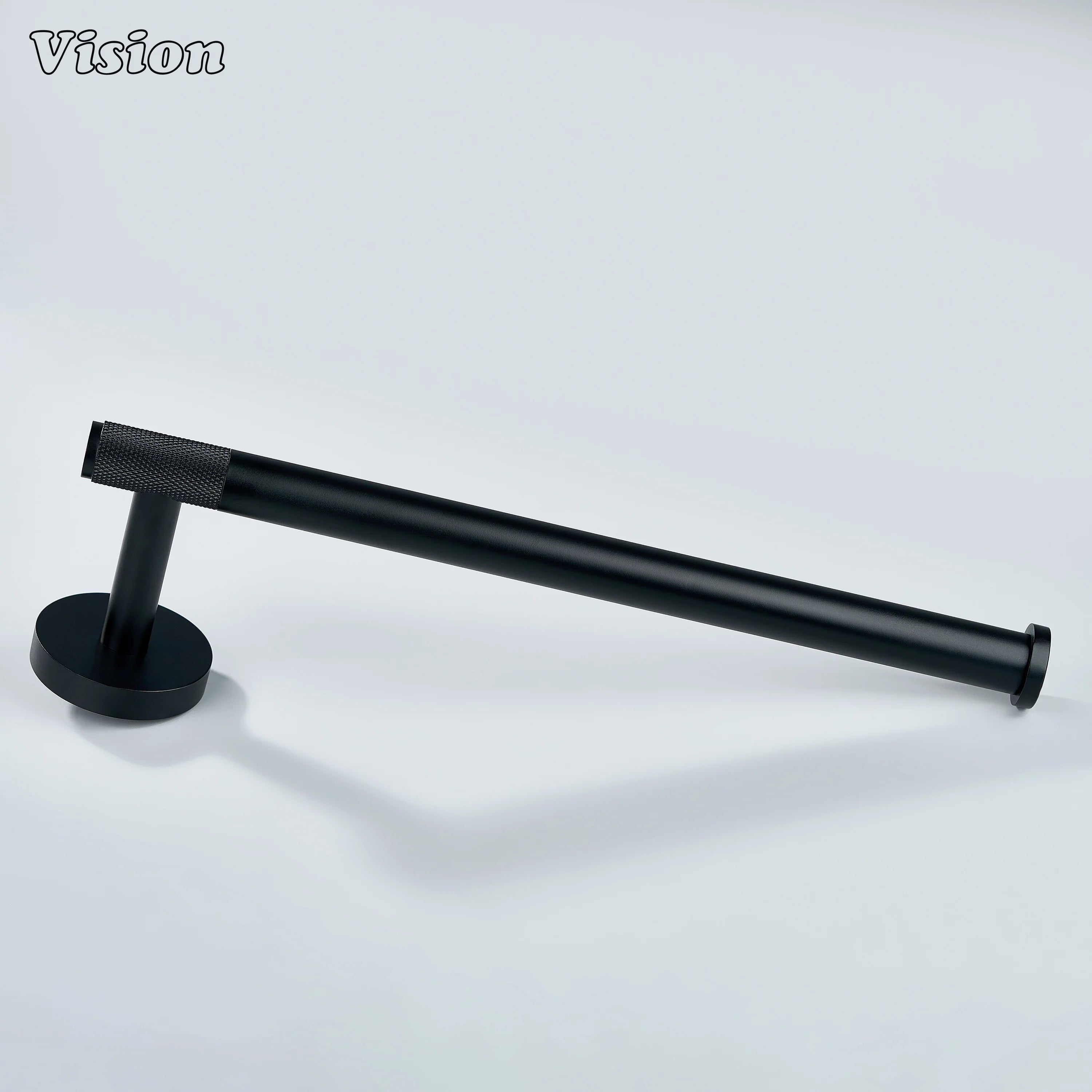 Black brass towel holder designed for wall mounted bathroom towel use