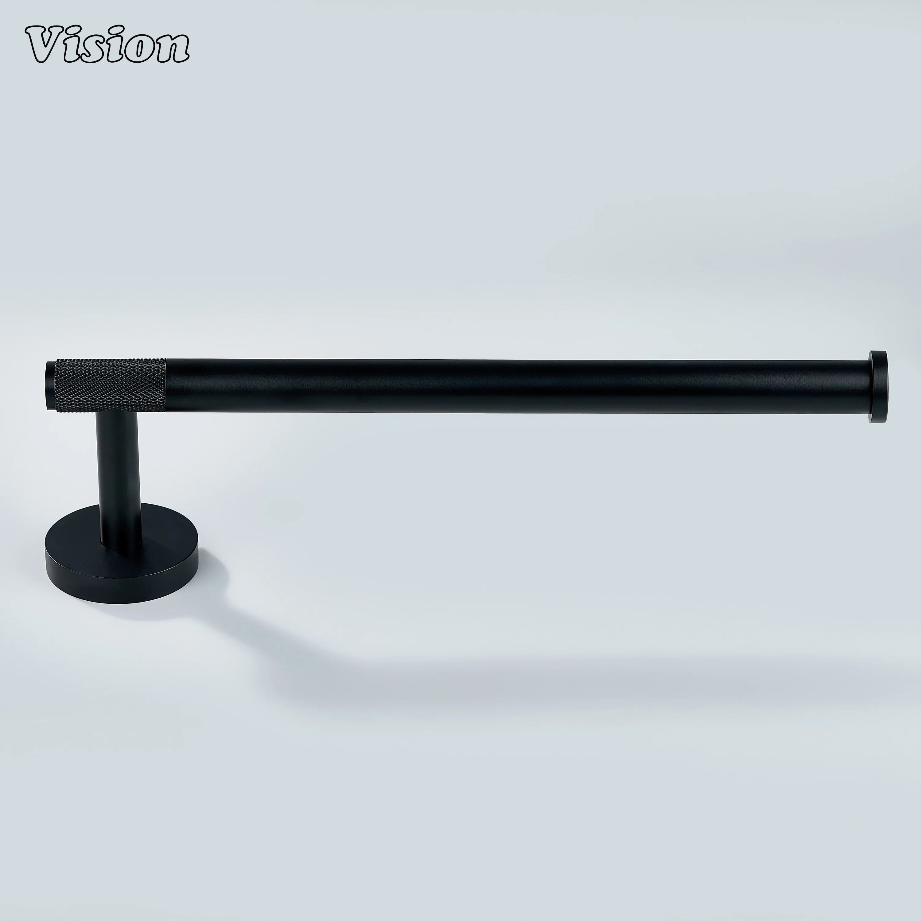 Solid brass towel holder in black finish with textured bar detail