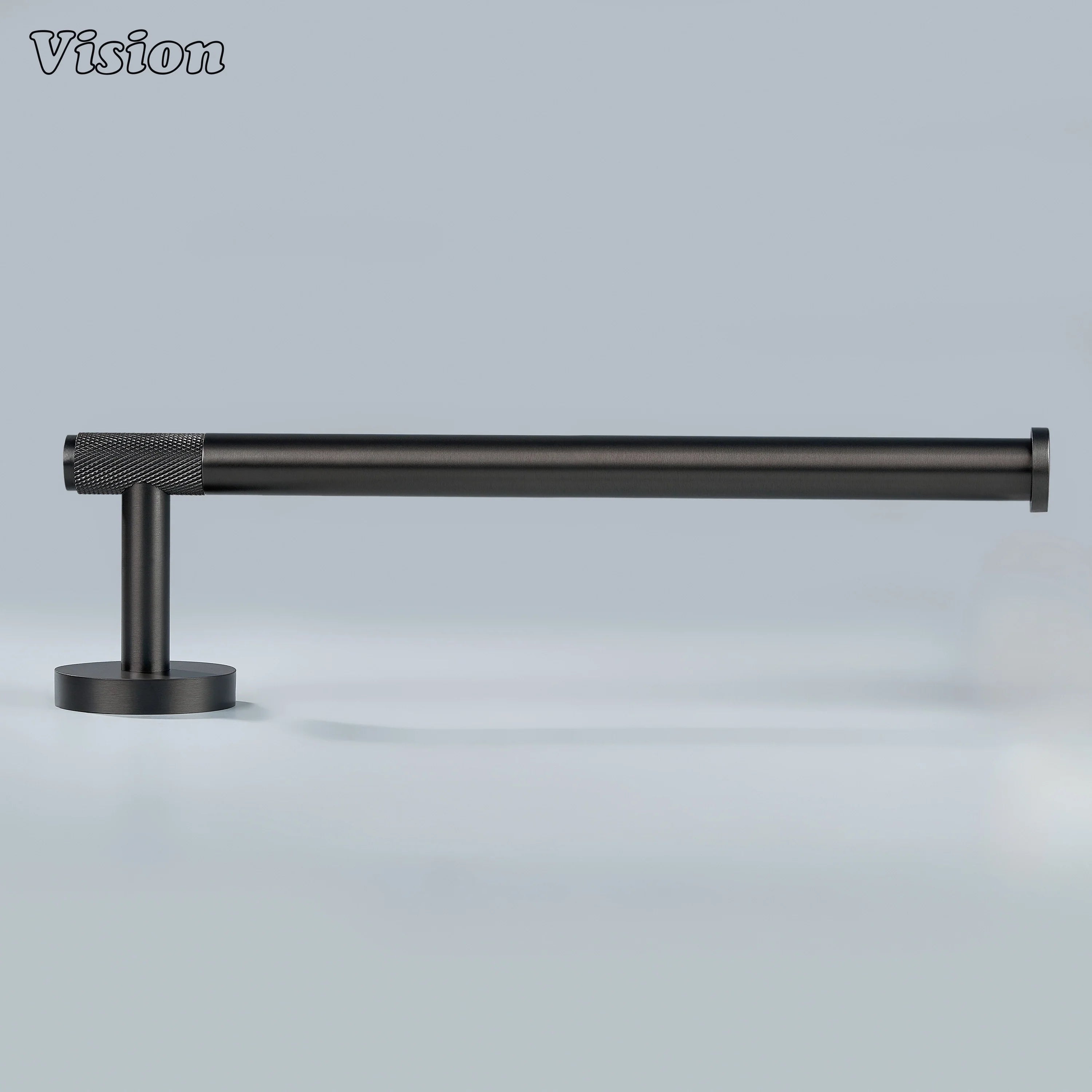 Solid brass towel holder in gunmetal finish with textured bar detail