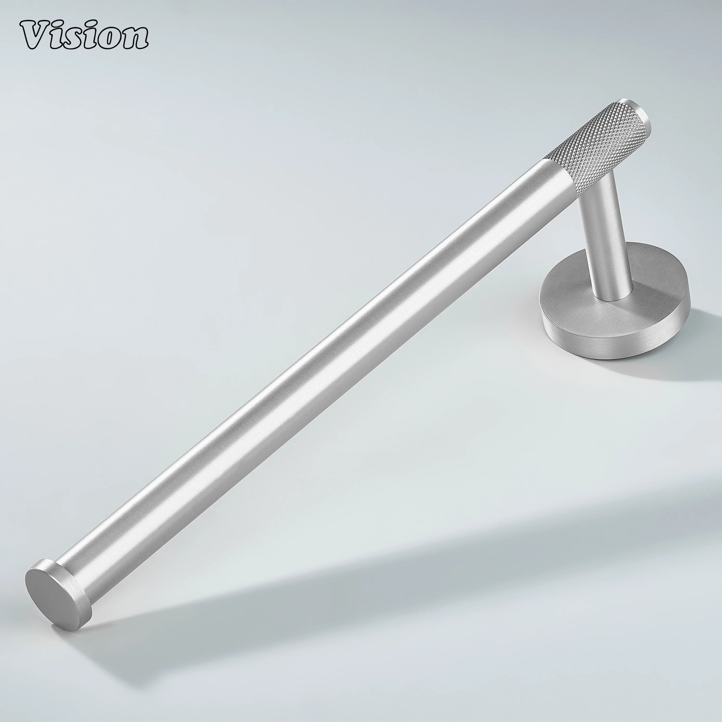 Silver brass towel holder with knurled bar and round wall mount for bathrooms