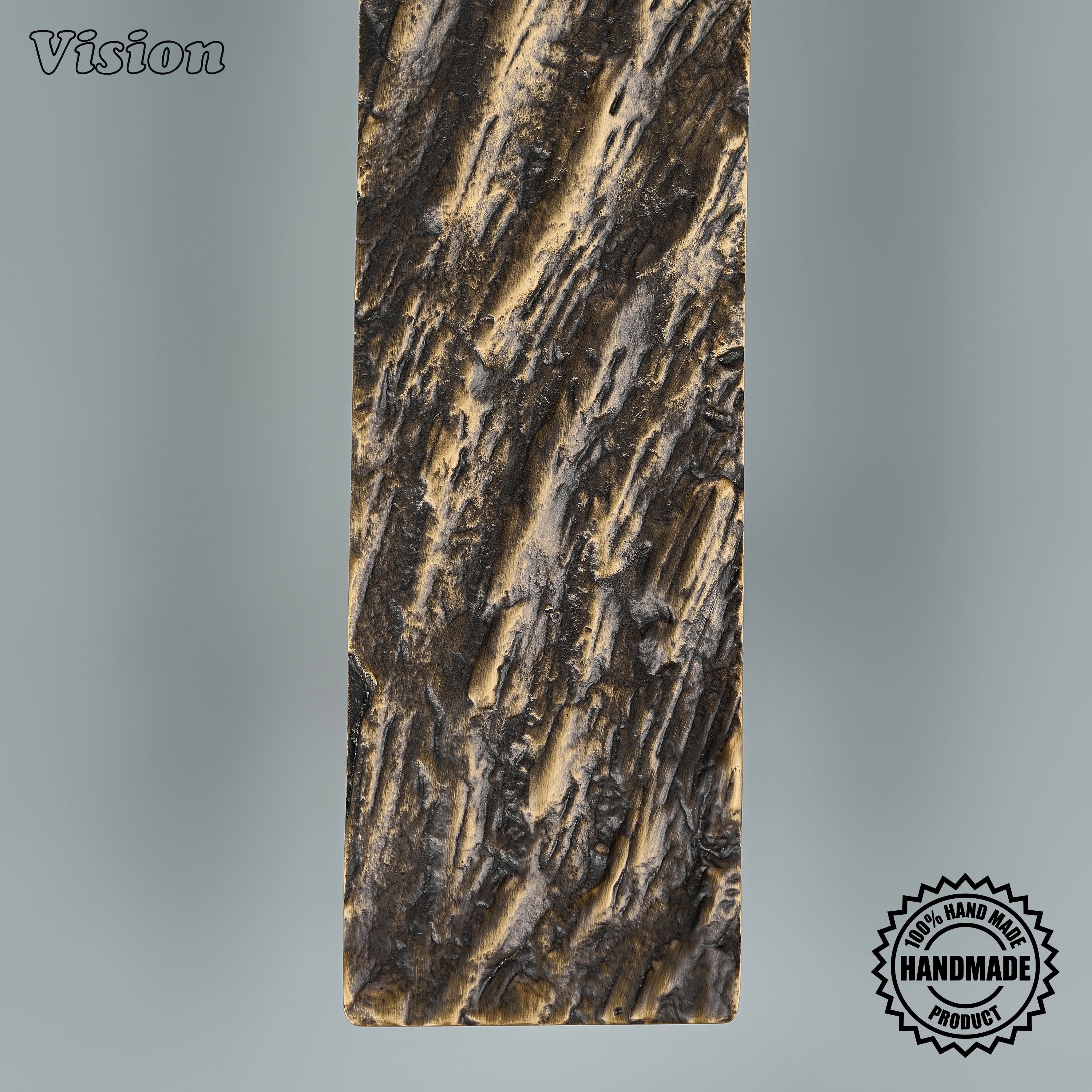 Solid brass antique bronze sculpted door handle with textured bar for utility room panels