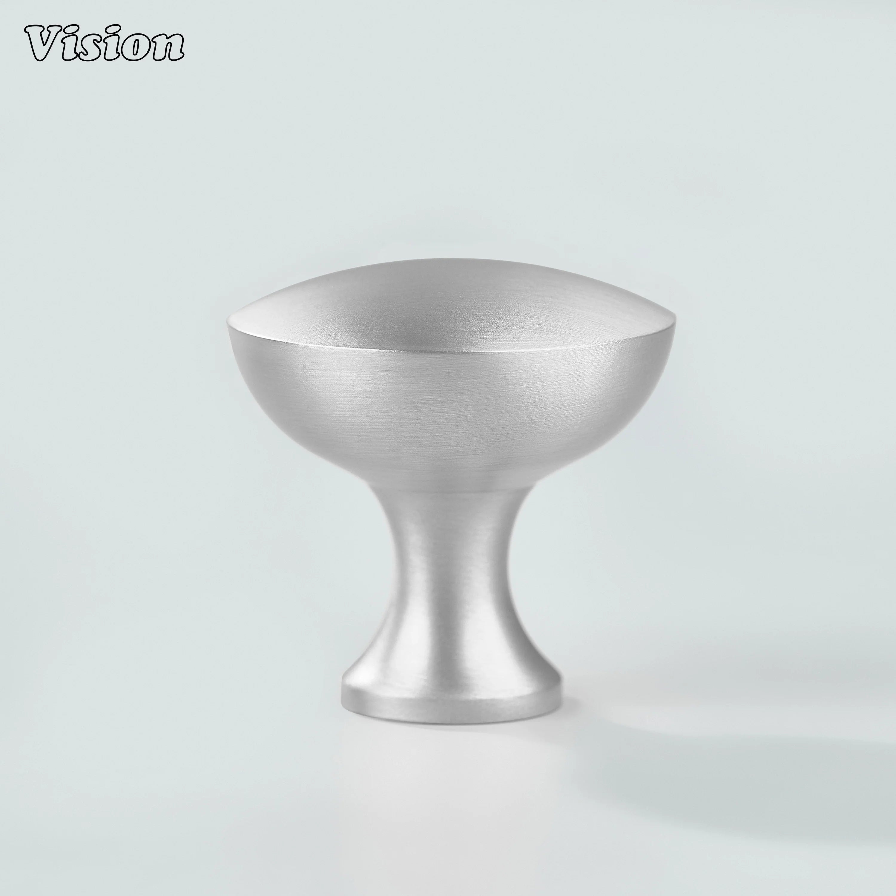 Silver plain round cabinet knob with conical base for wardrobes