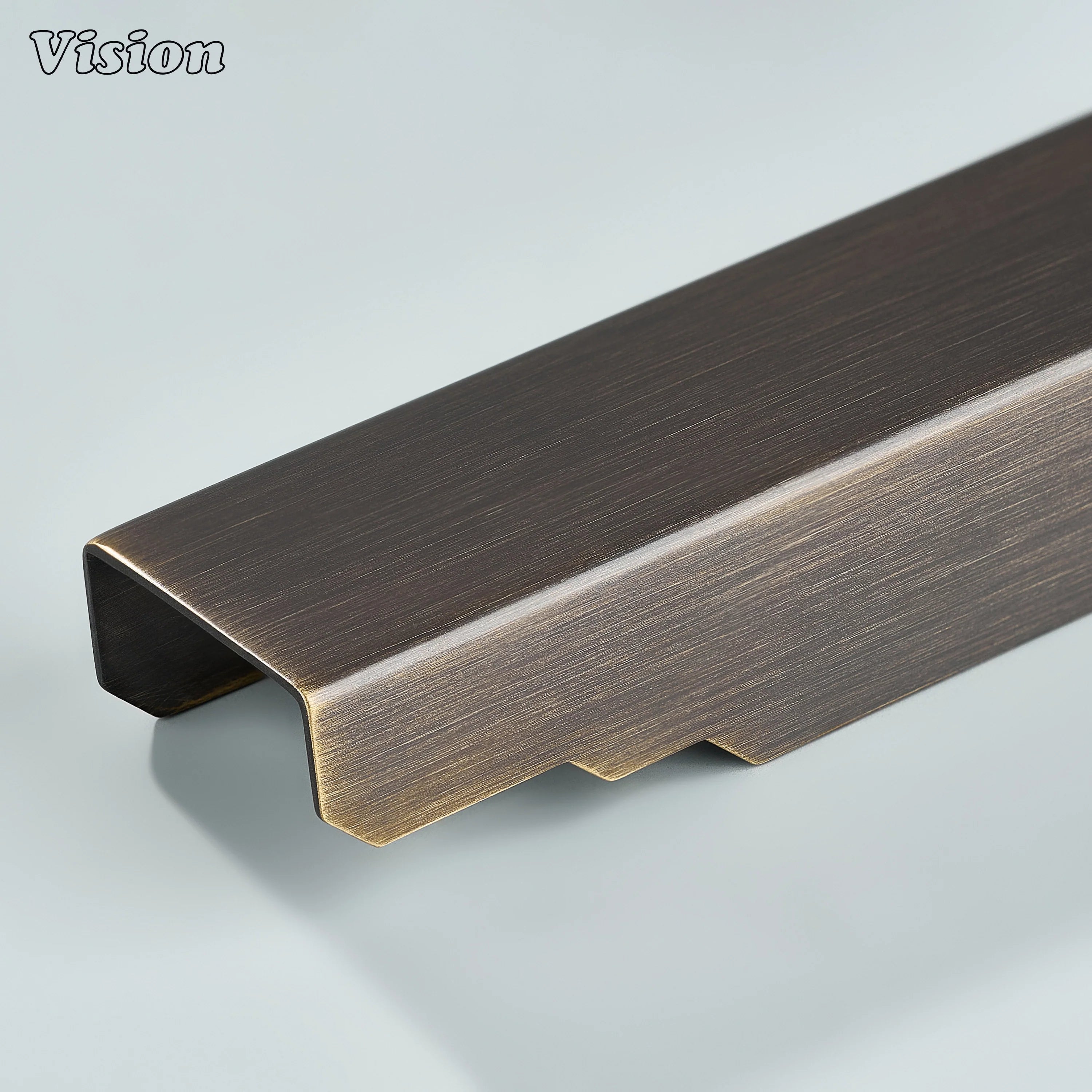 Antique Bronze cabinet handle plain edge lip pull with 3 part stepped bar design for kitchen cabinets