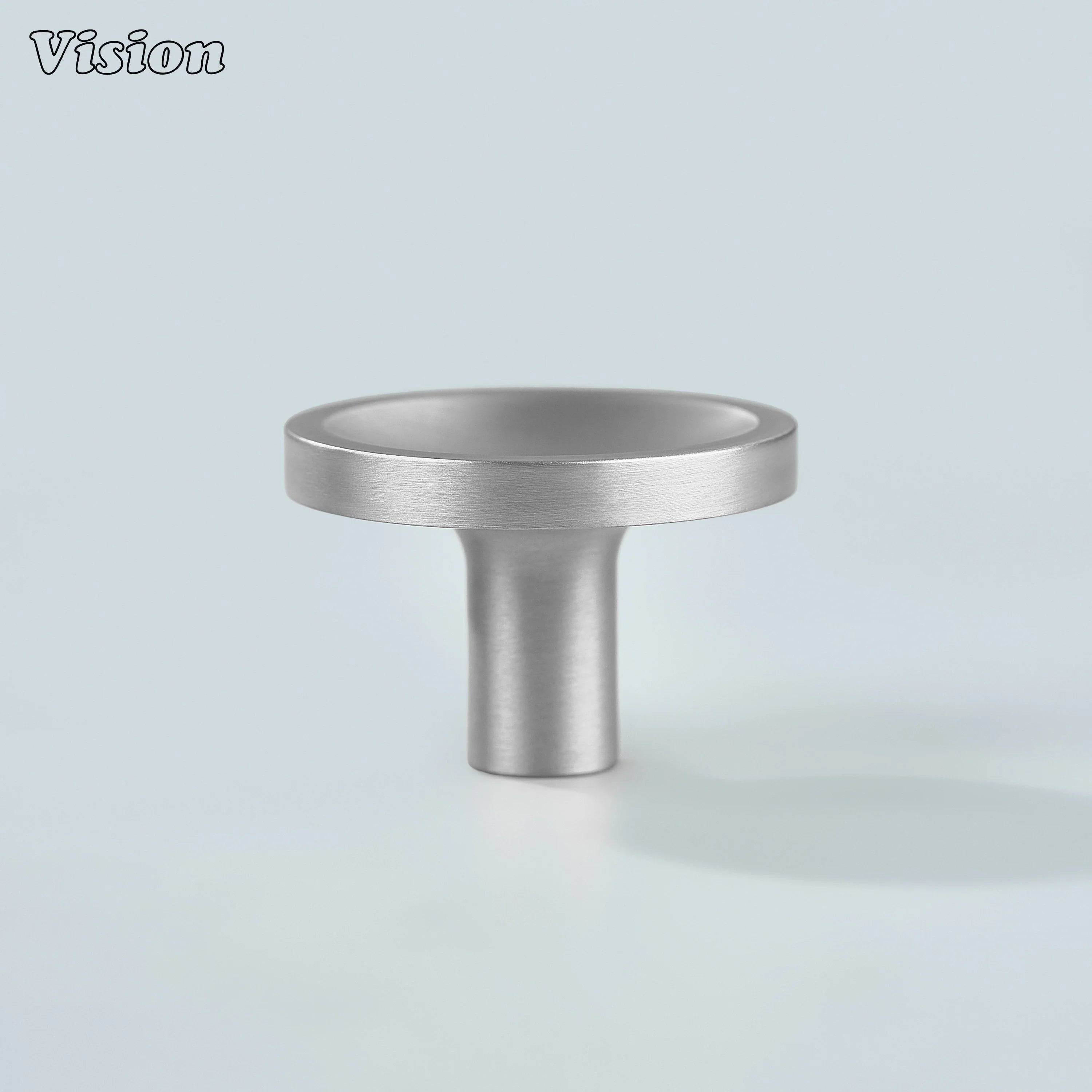 Silver solid brass cabinet knob with smooth concave surface for drawers
