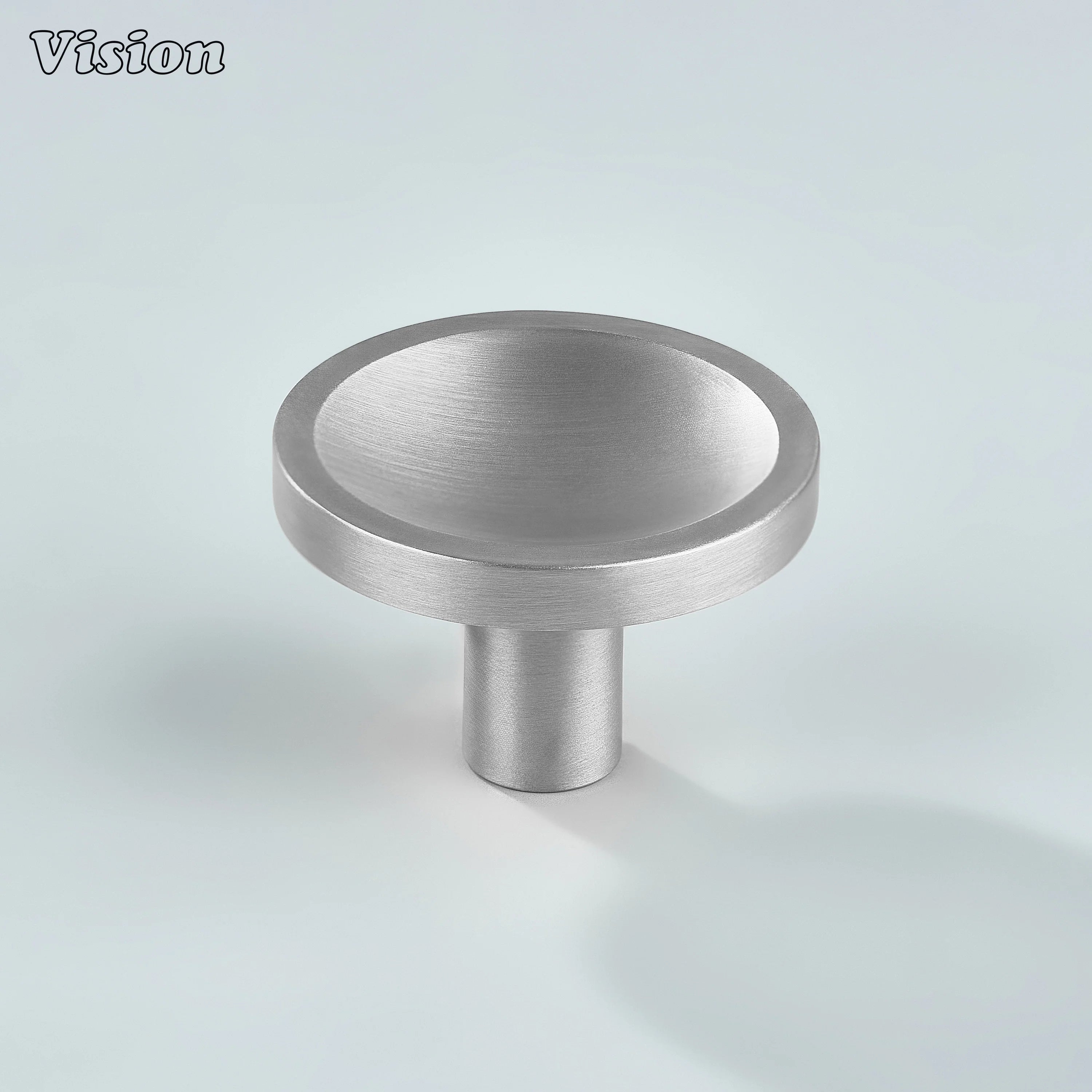 Silver inner beveled brass cabinet knob with dished top for furniture