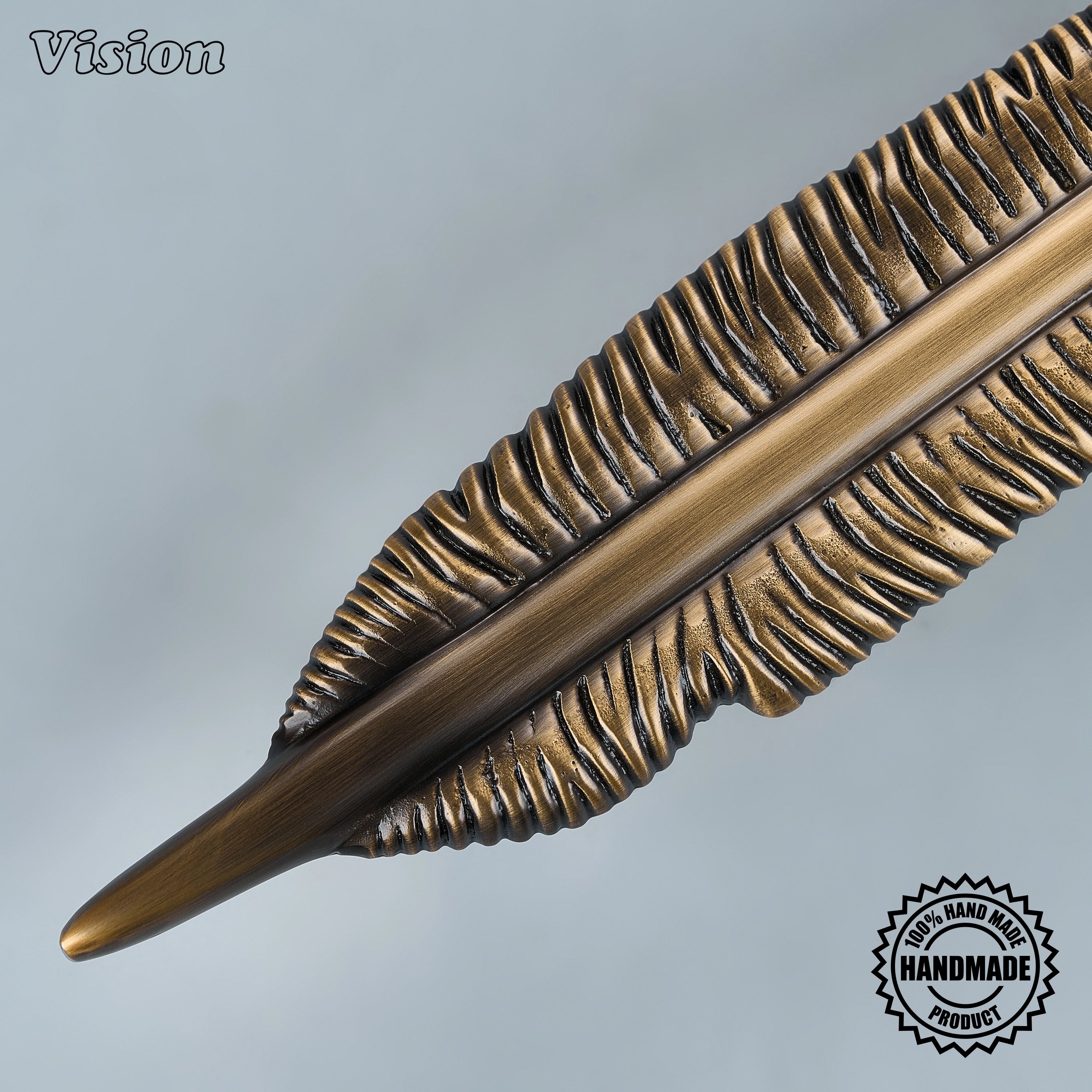 Antique Bronze feather-inspired cabinet handle for tall cabinets, furniture, and kitchen storage solutions.
