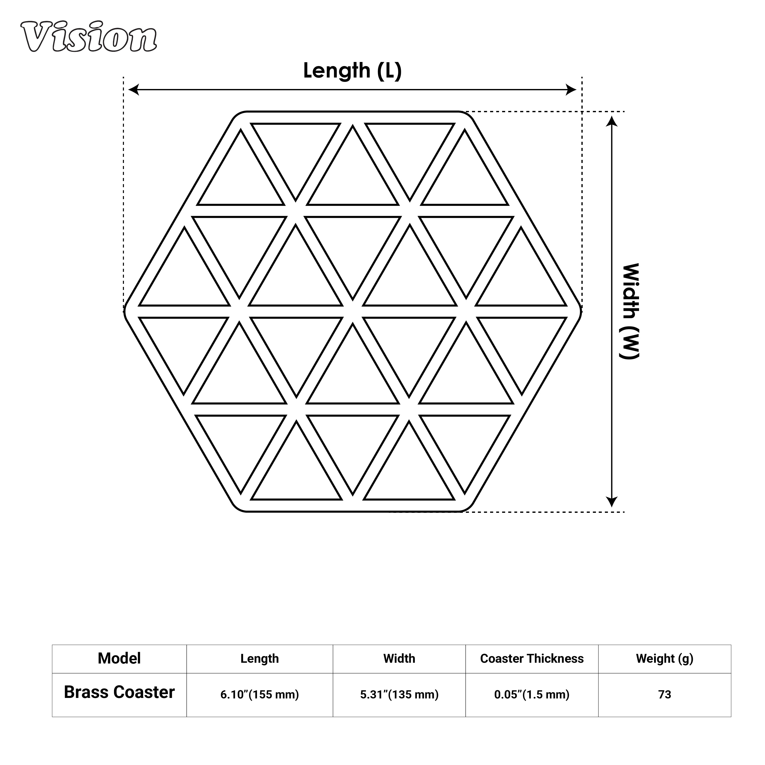 Antique bronze geometric hexagon coaster with open triangle pattern used in entertaining spaces